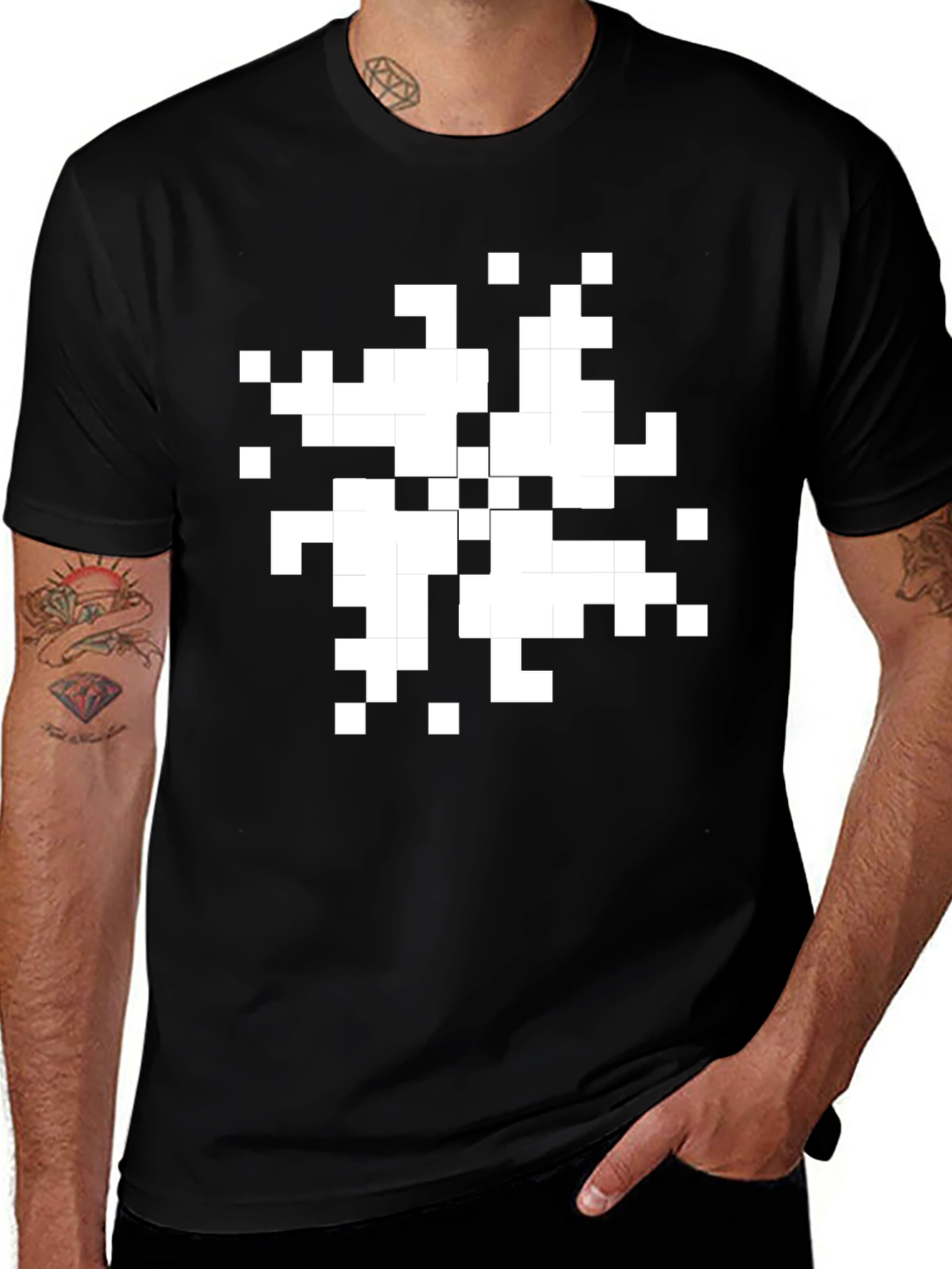 Pixel Art Graphic T-Shirt - Black Cotton Casual Tee