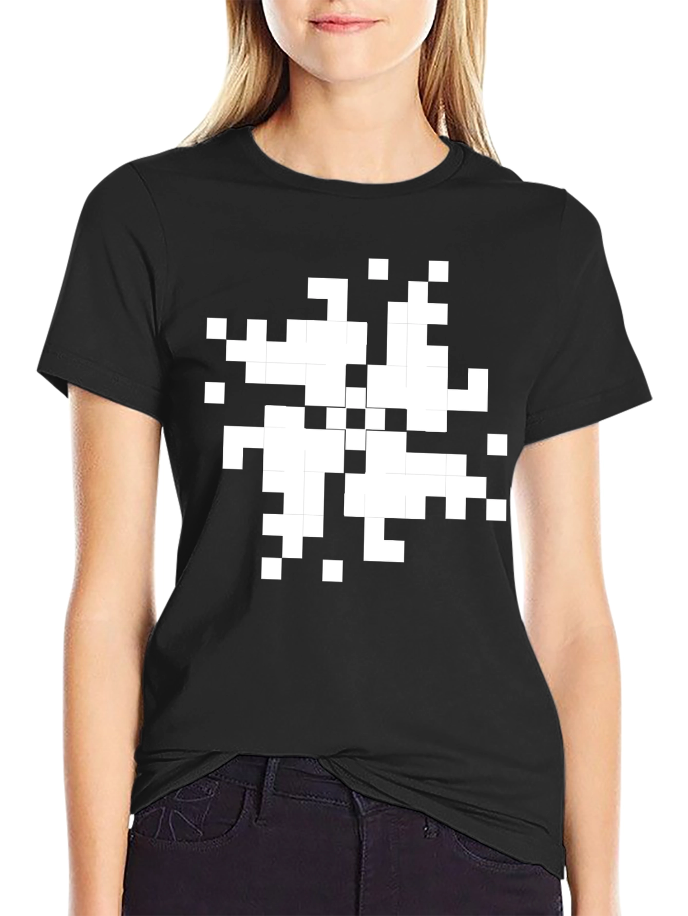 Pixel Art Graphic T-Shirt - Black Cotton Casual Tee