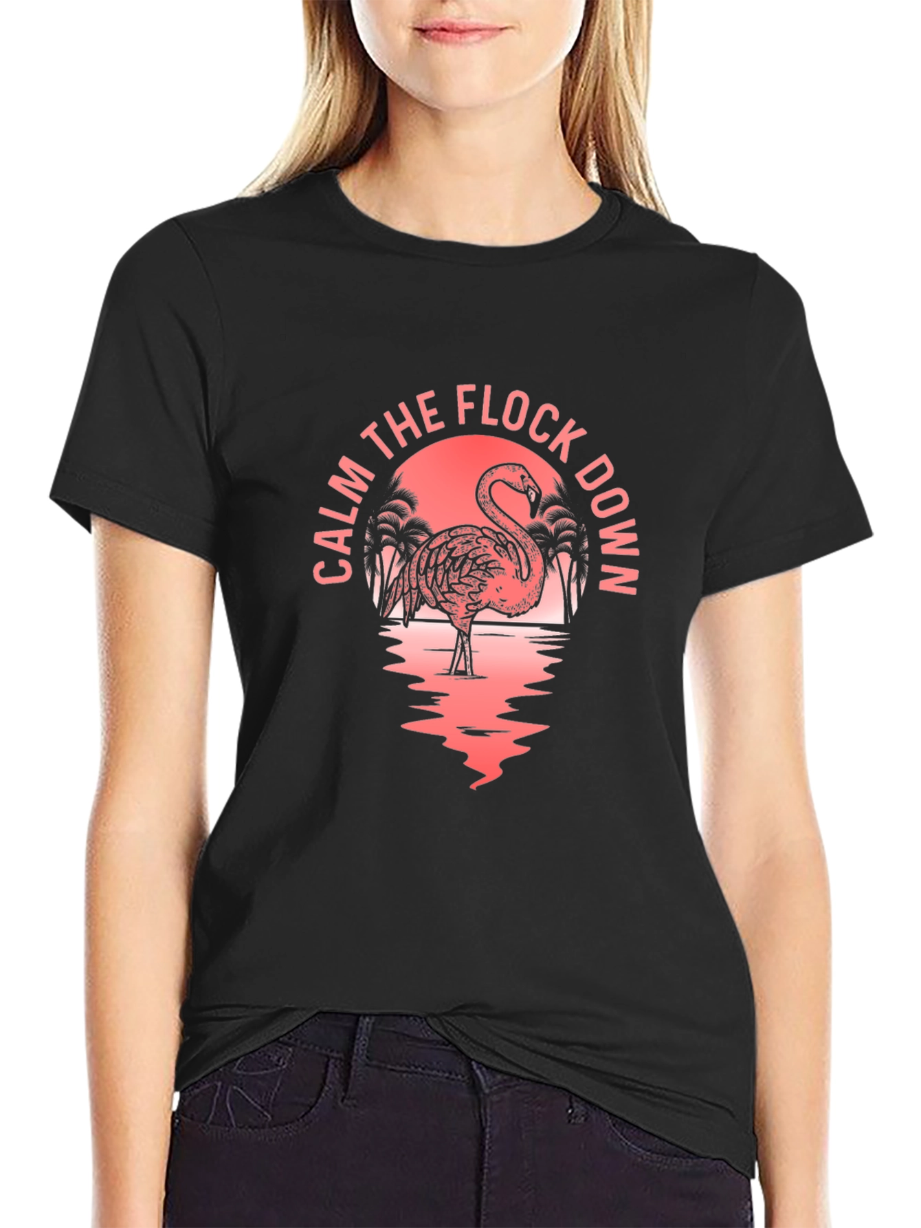 Calm The Flock Down Flamingo Graphic T-Shirt
