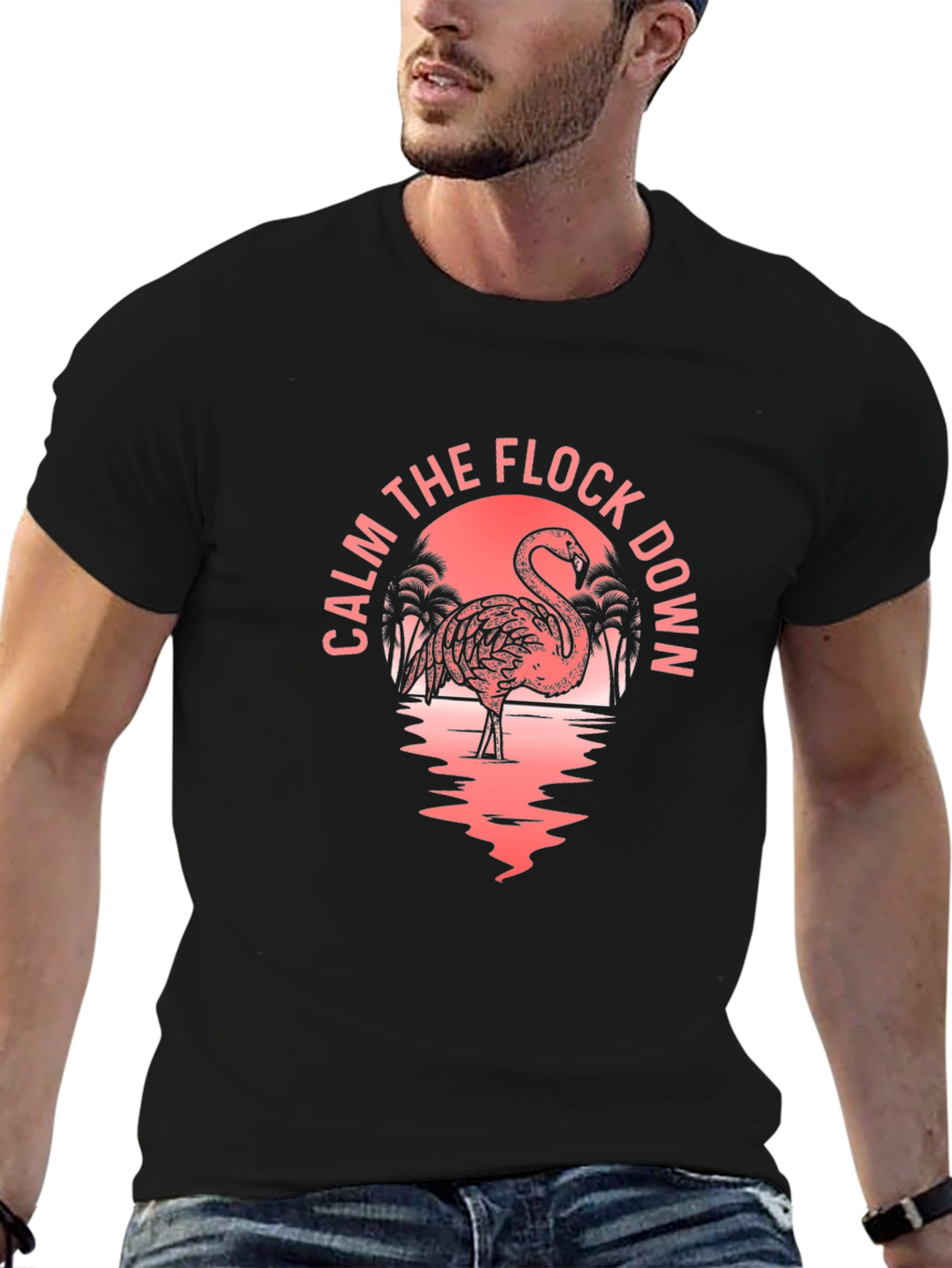 Calm The Flock Down Flamingo Graphic T-Shirt