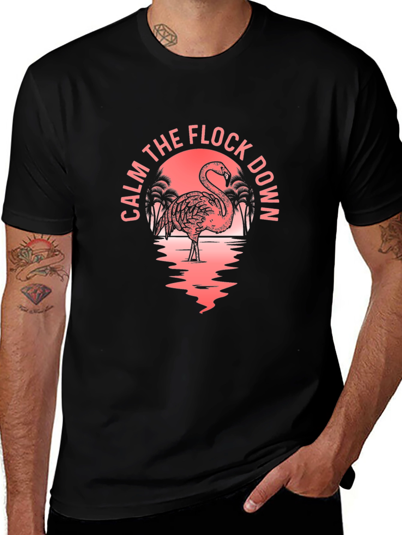 Calm The Flock Down Flamingo Graphic T-Shirt