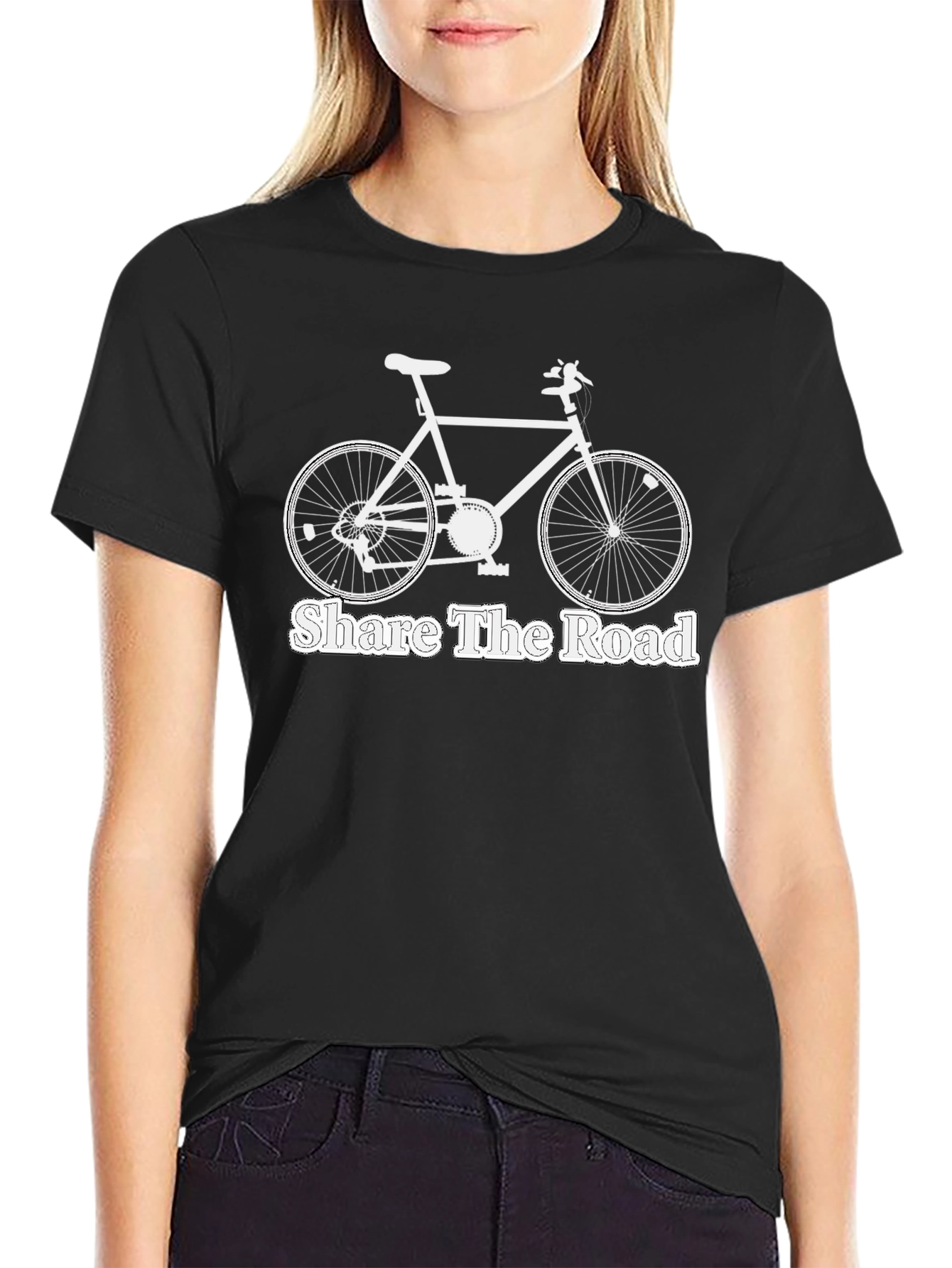 Share The Road Bicycle Graphic Tee - Black Cotton