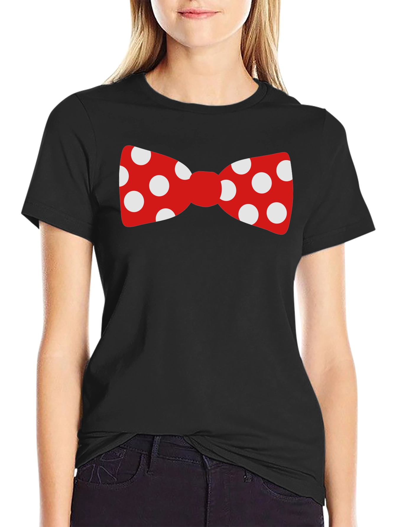 Polka Dot Bow Tie Black T-Shirt