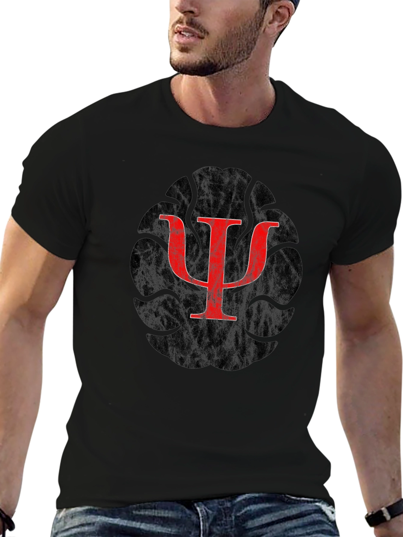 Red Psychology Symbol Graphic Tee - Unisex Black T-Shirt