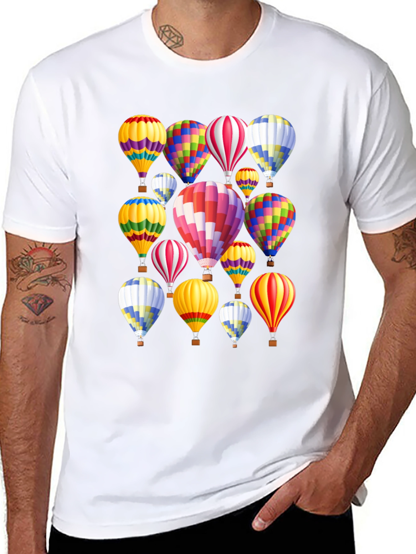 Hot Air Balloon Pattern Black T-Shirt