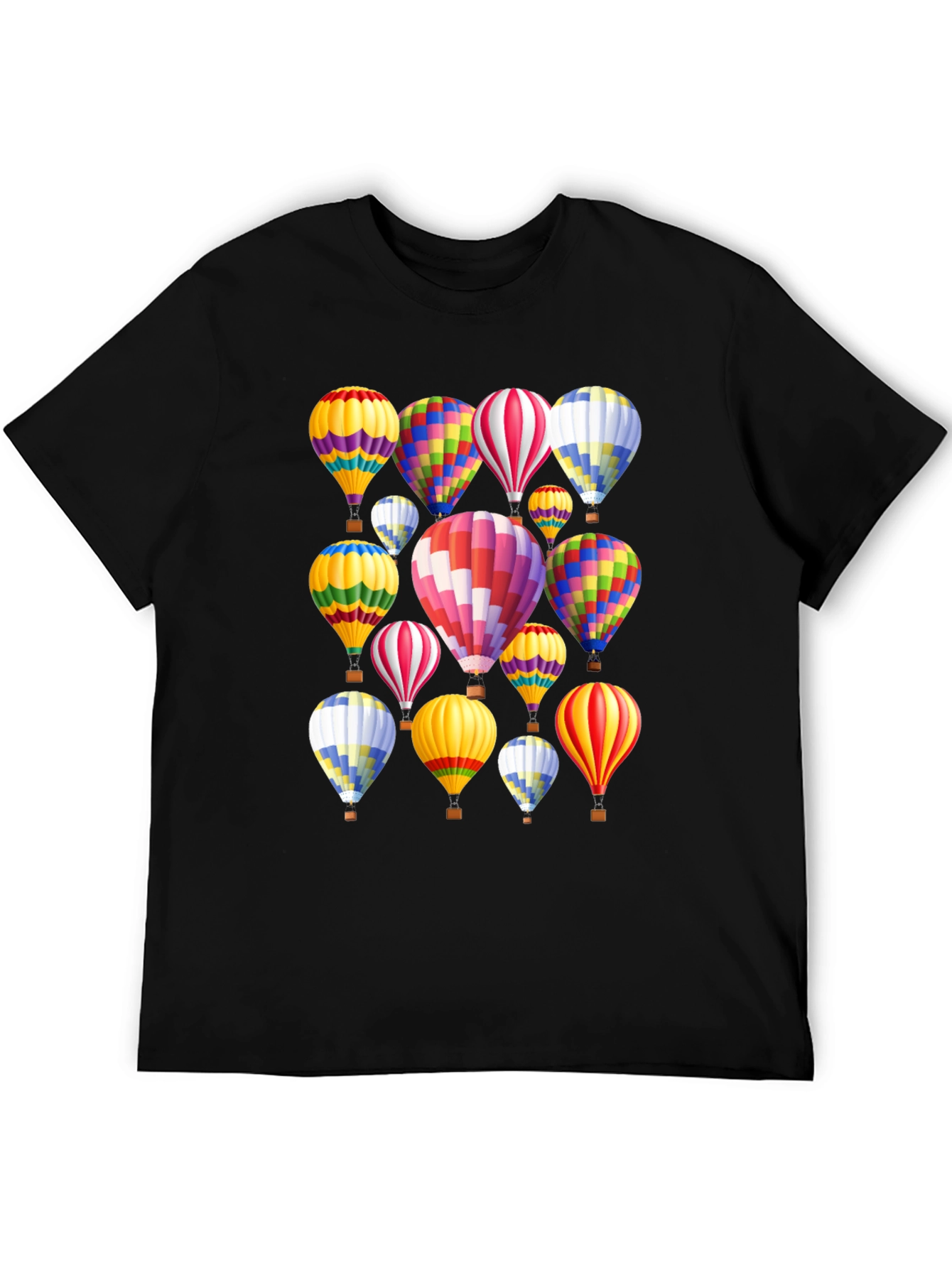 Hot Air Balloon Pattern Black T-Shirt