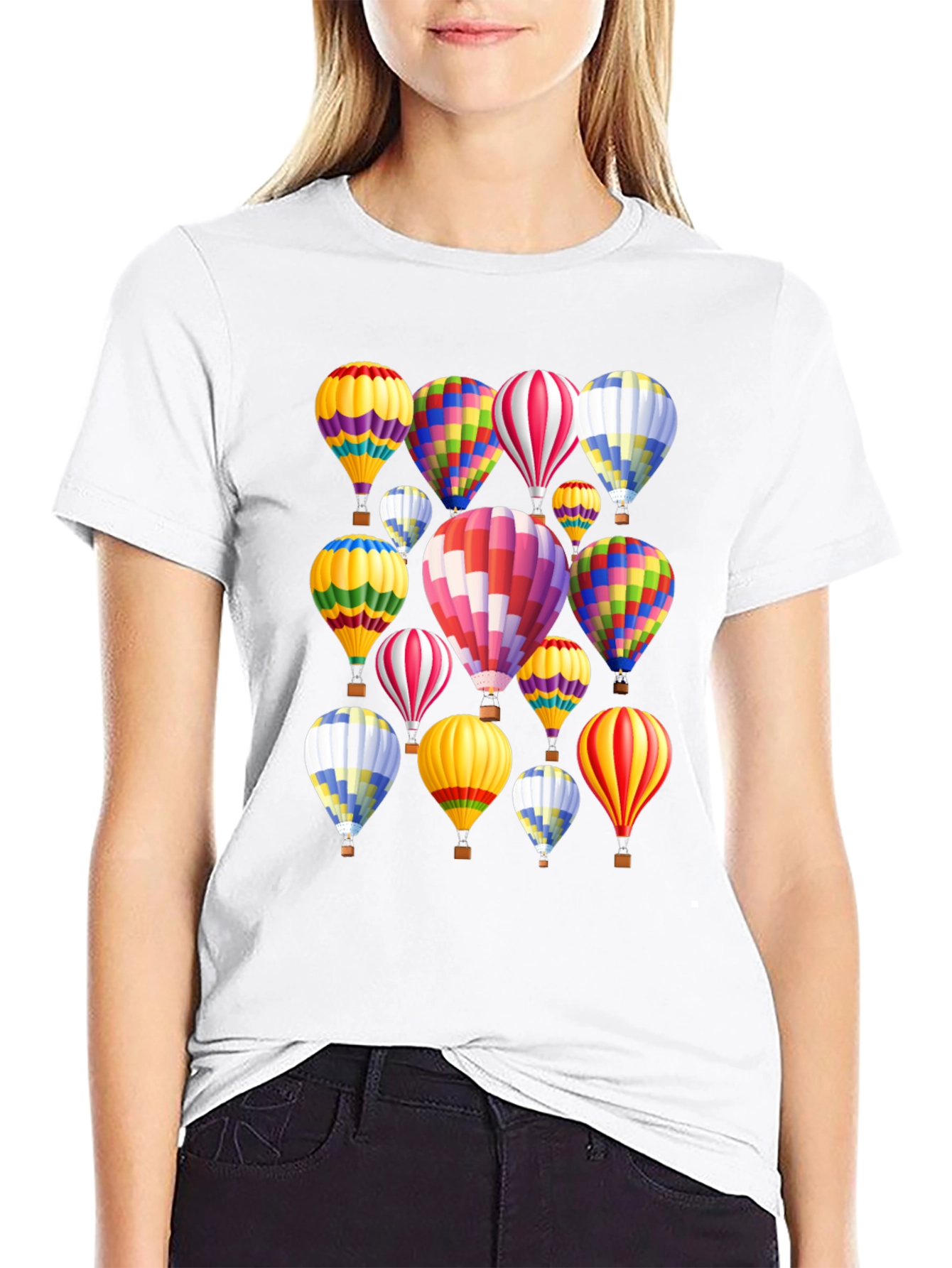 Hot Air Balloon Pattern Black T-Shirt