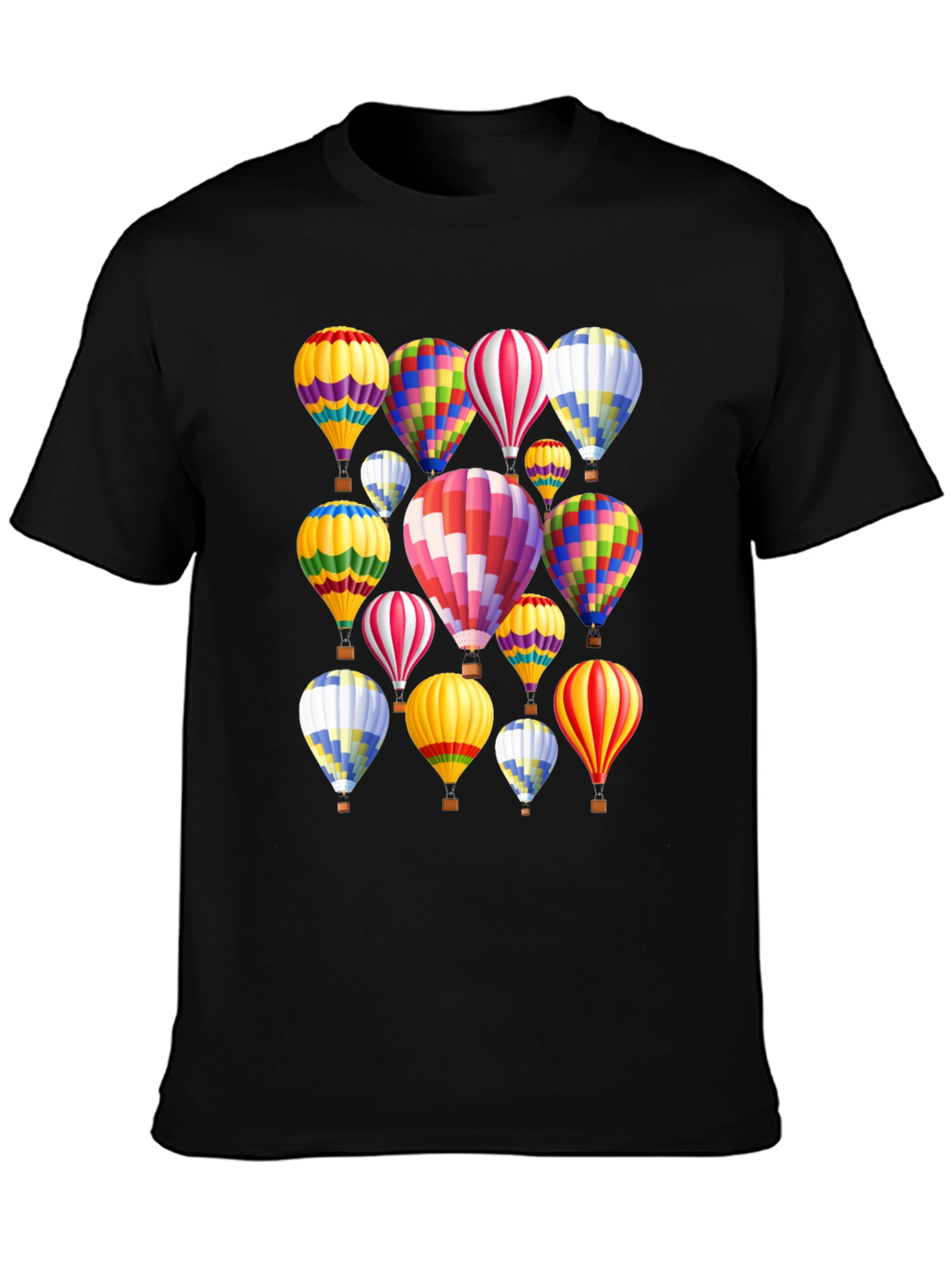 Hot Air Balloon Pattern Black T-Shirt