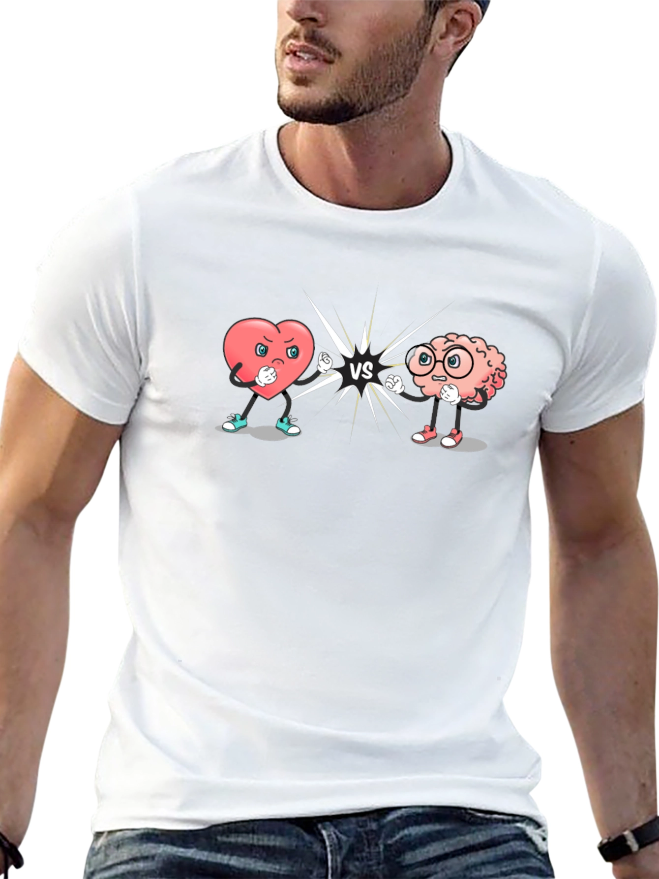 Heart vs Brain Graphic T-Shirt - Mens Black Tee
