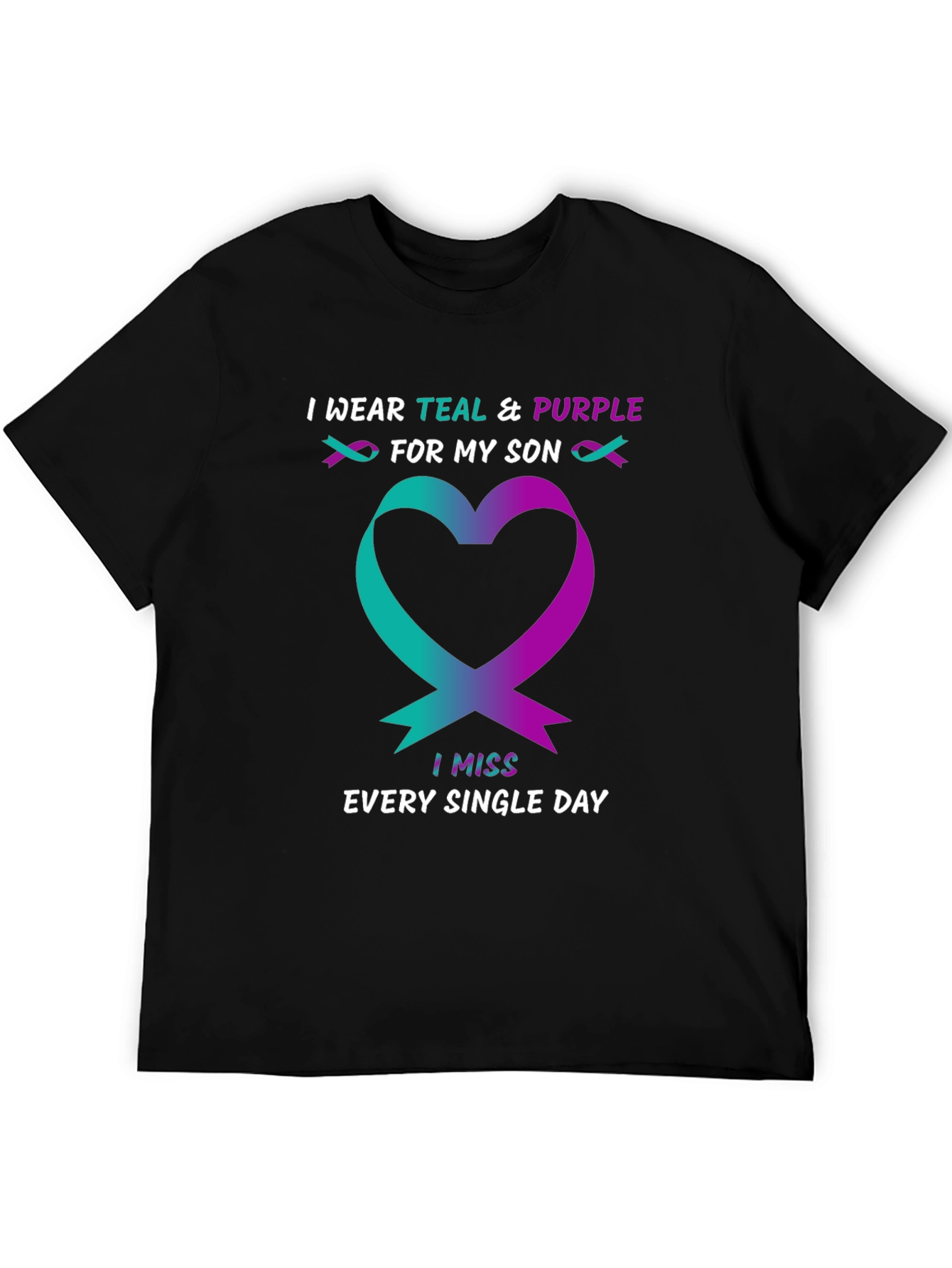 Teal & Purple Ribbon Heart Miss My Son T-Shirt