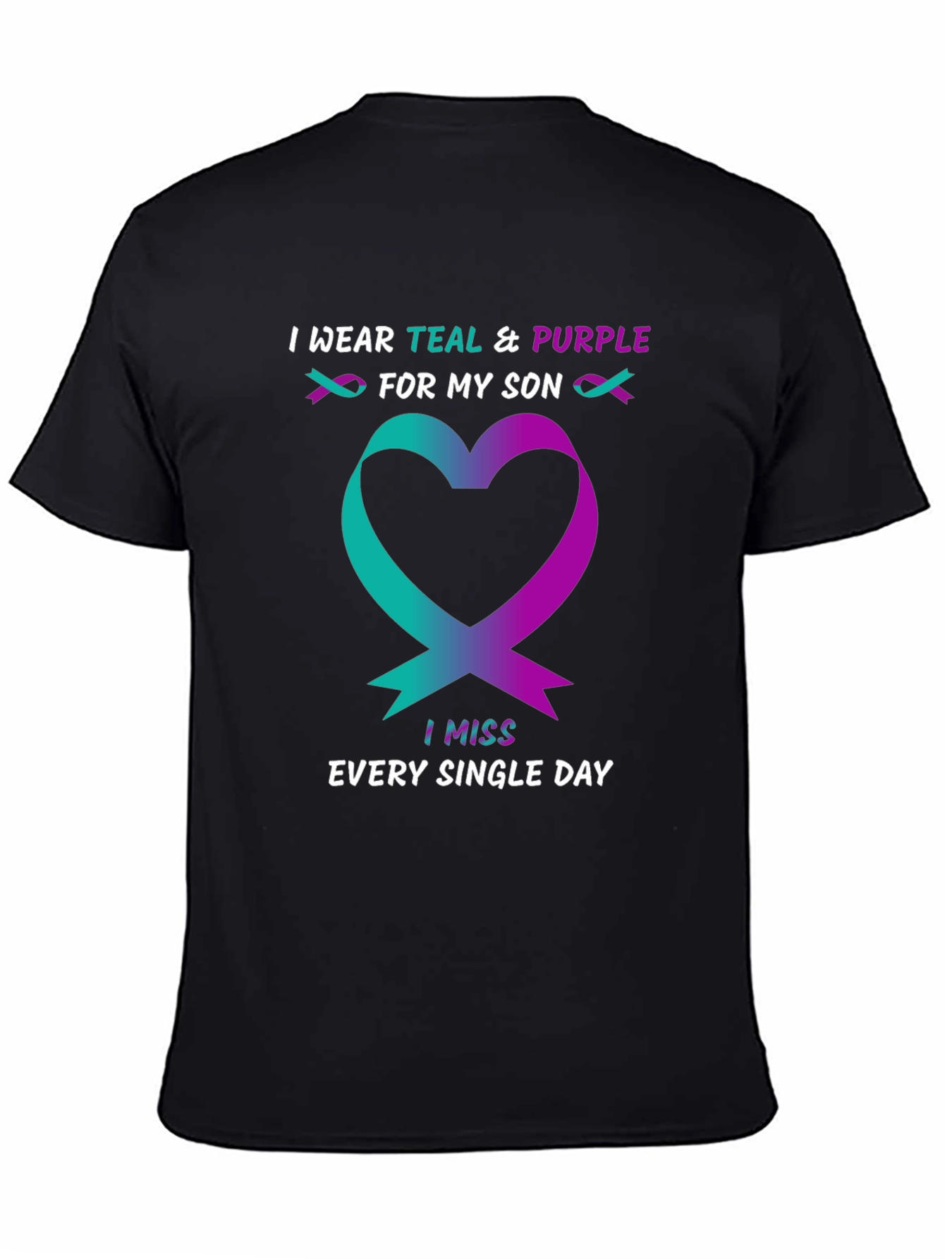 Teal & Purple Ribbon Heart Miss My Son T-Shirt