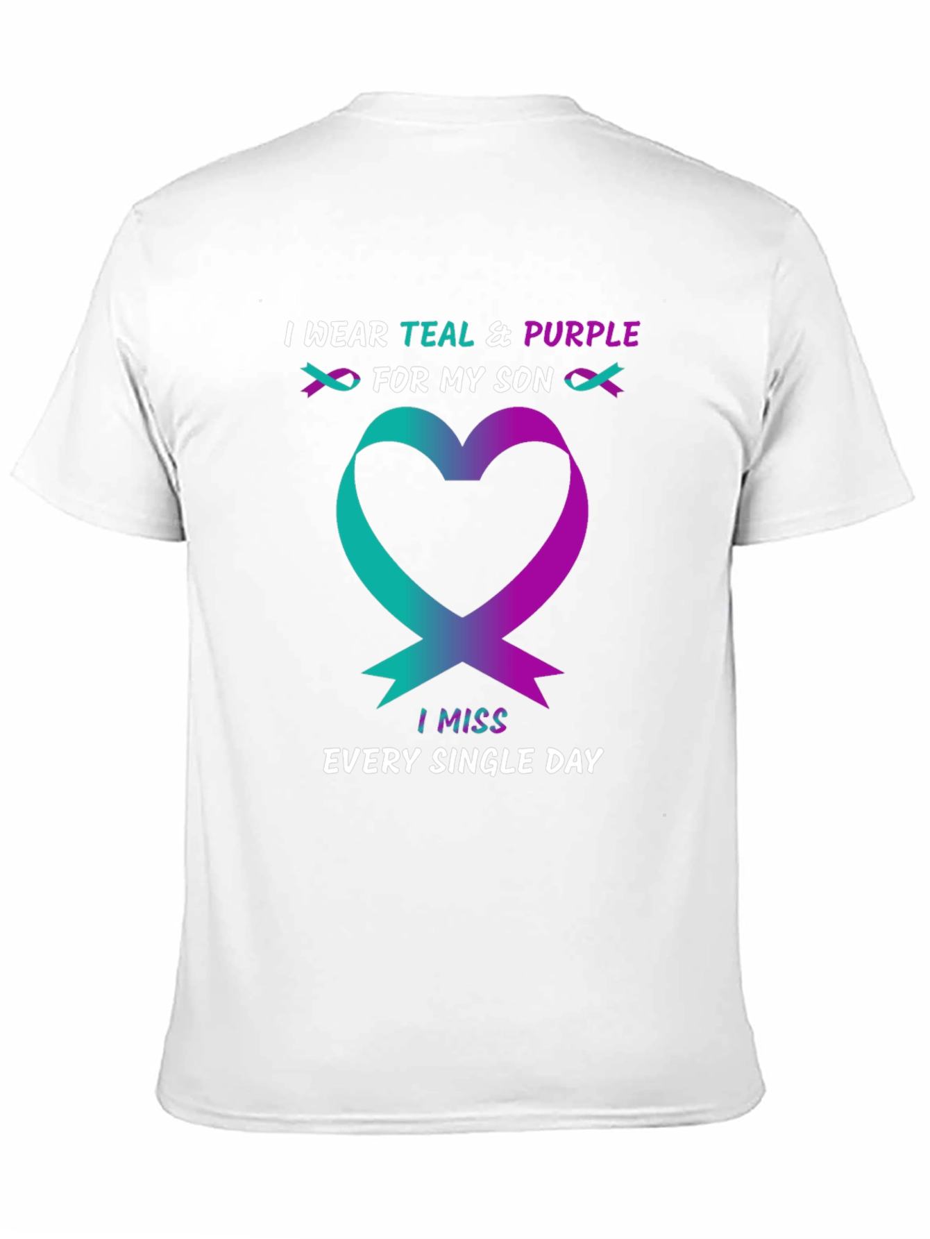 Teal & Purple Ribbon Heart Miss My Son T-Shirt