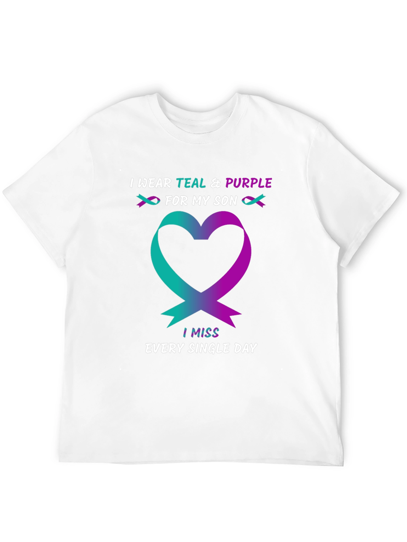 Teal & Purple Ribbon Heart Miss My Son T-Shirt