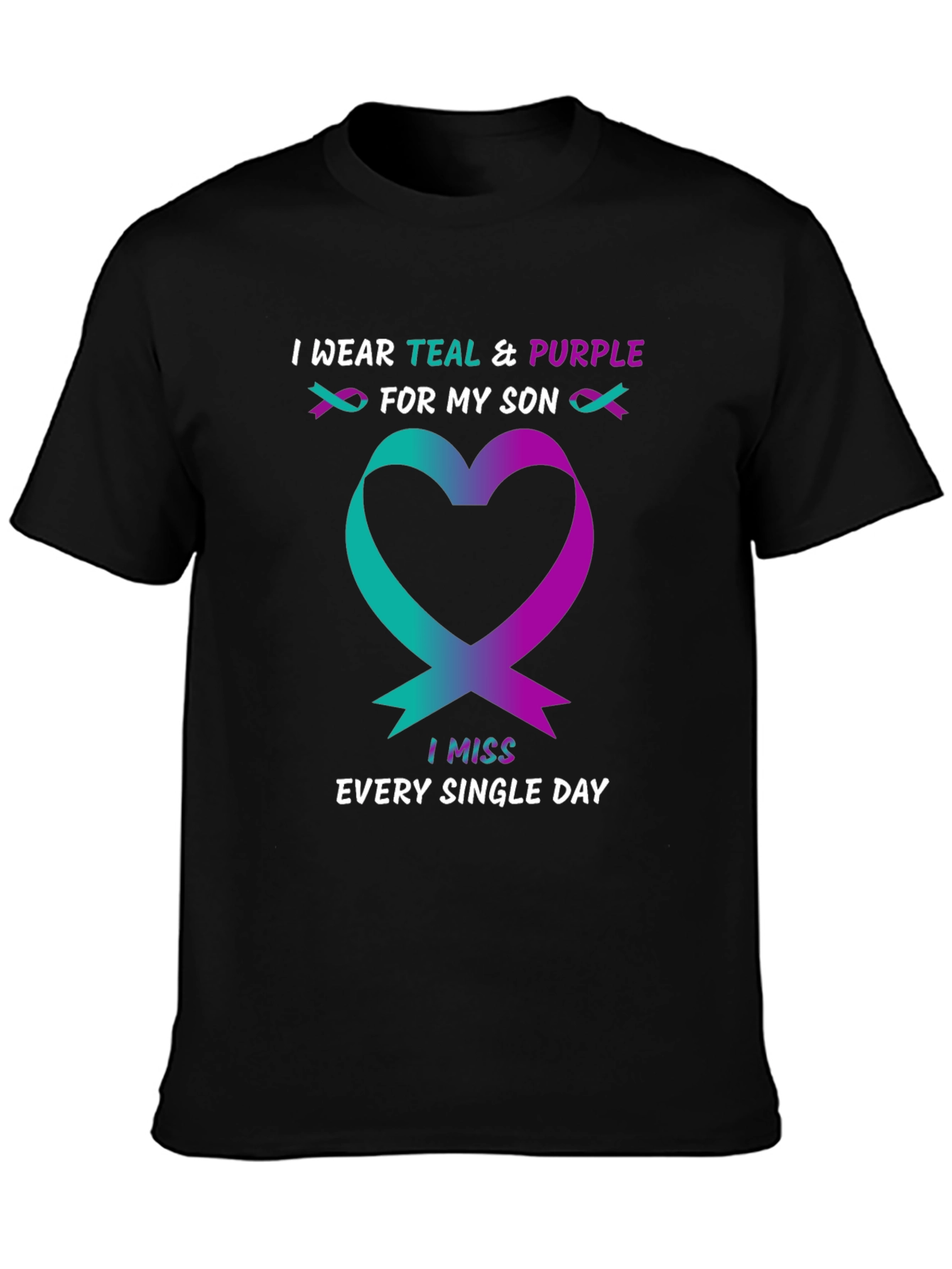 Teal & Purple Ribbon Heart Miss My Son T-Shirt