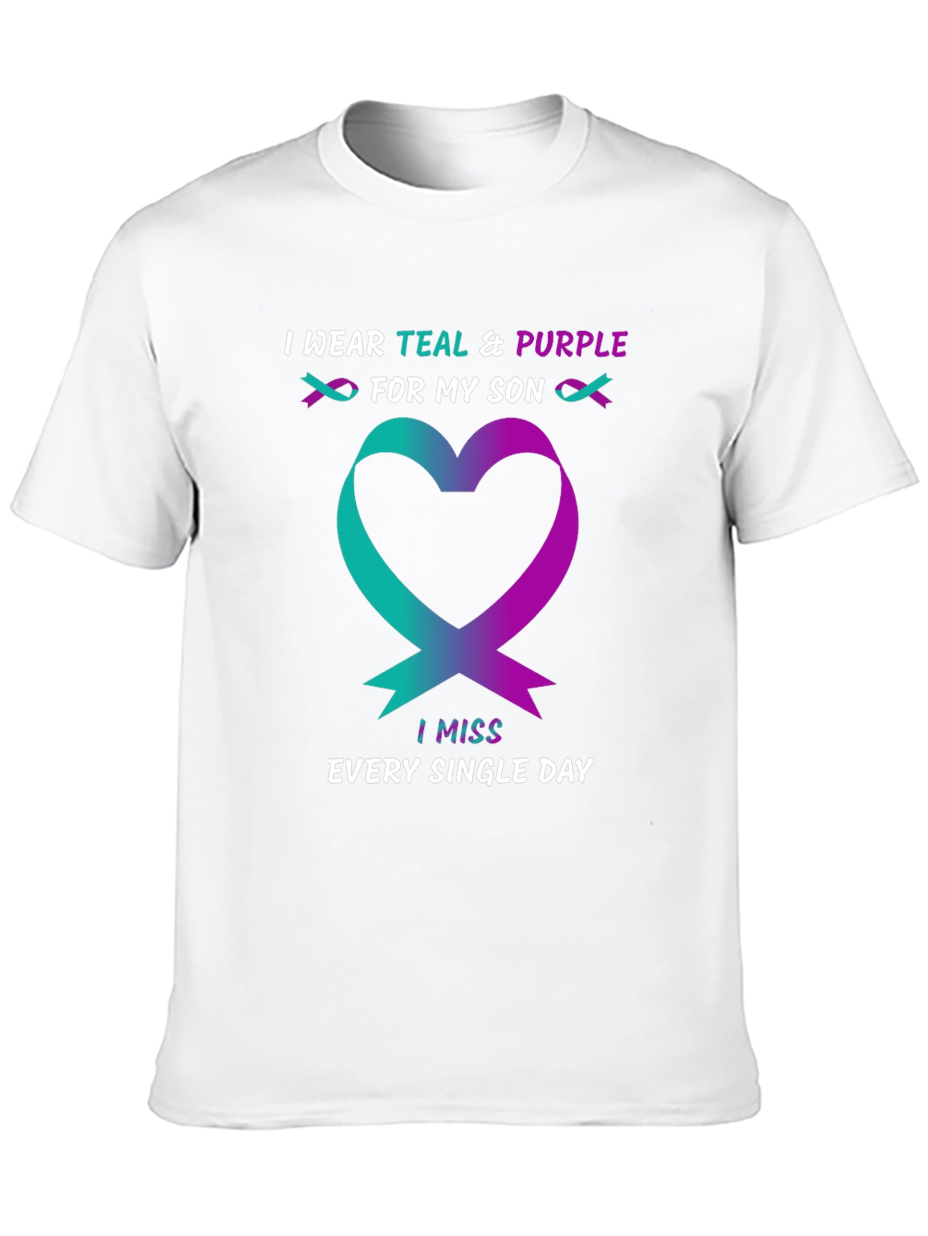 Teal & Purple Ribbon Heart Miss My Son T-Shirt