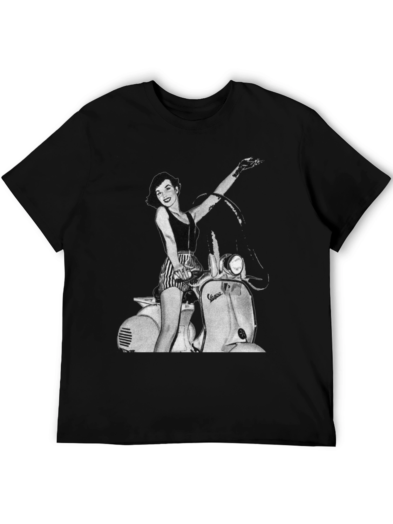 Retro Vespa Girl Black T-Shirt