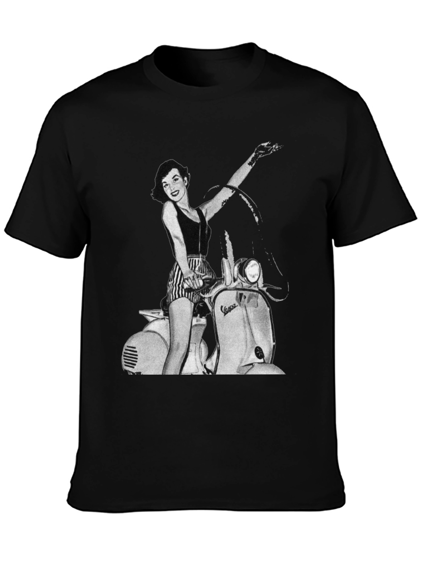 Retro Vespa Girl Black T-Shirt