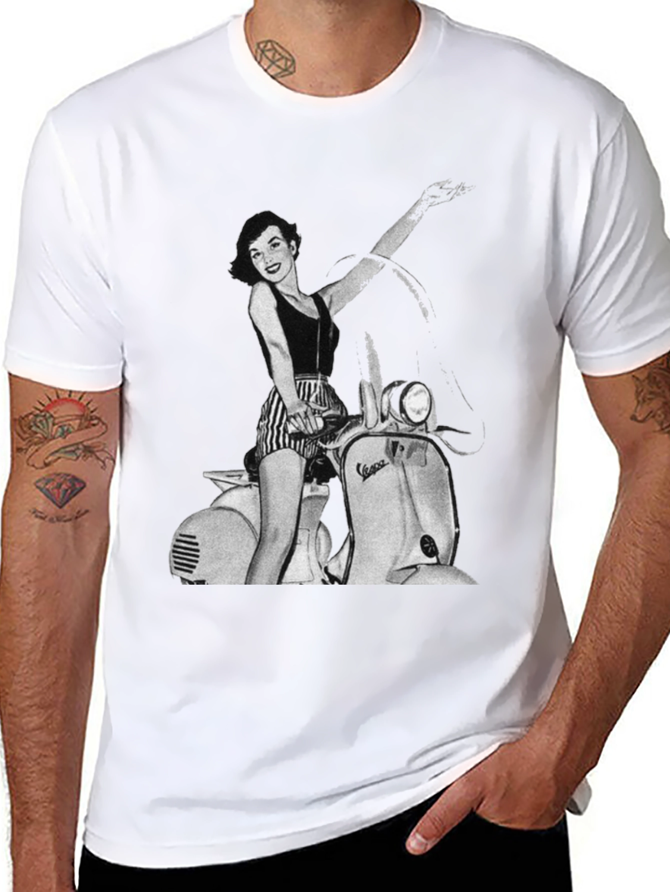 Retro Vespa Girl Black T-Shirt