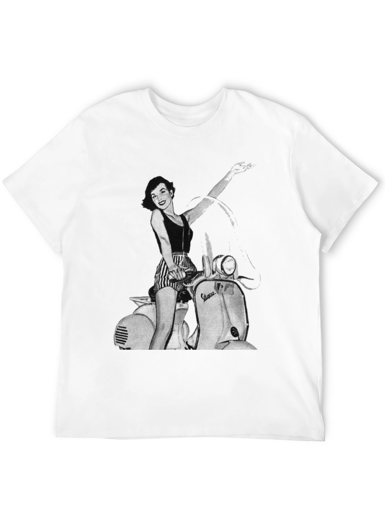 Retro Vespa Girl Black T-Shirt