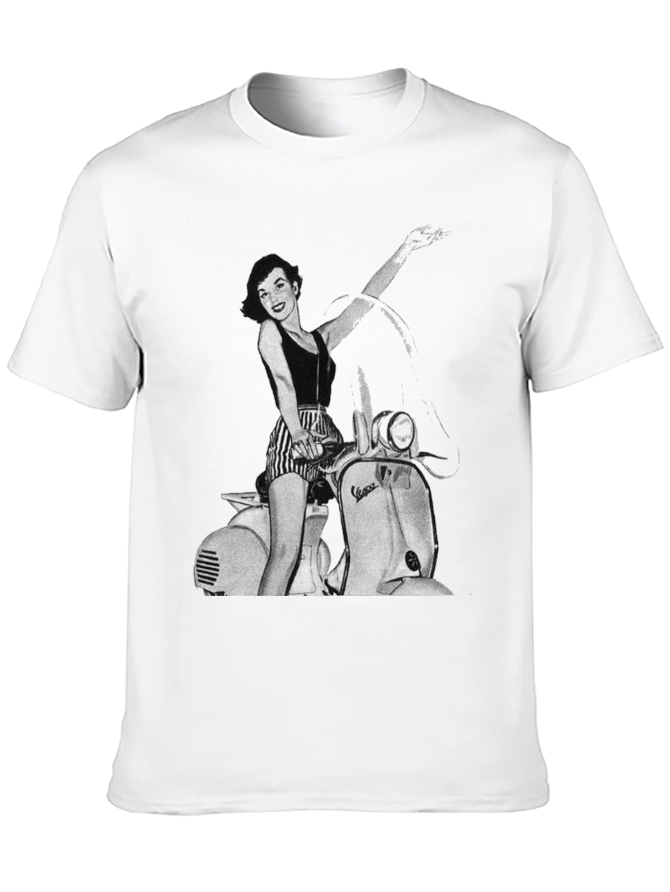 Retro Vespa Girl Black T-Shirt
