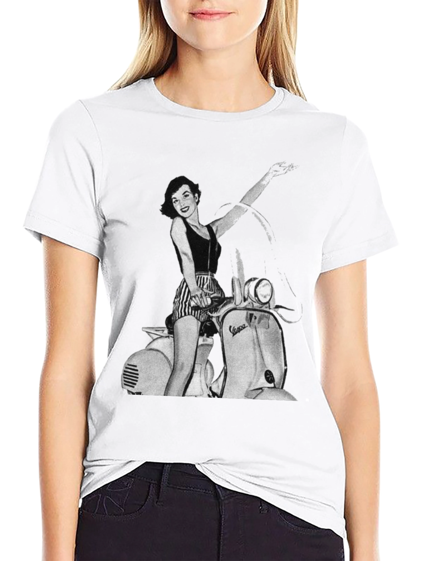 Retro Vespa Girl Black T-Shirt