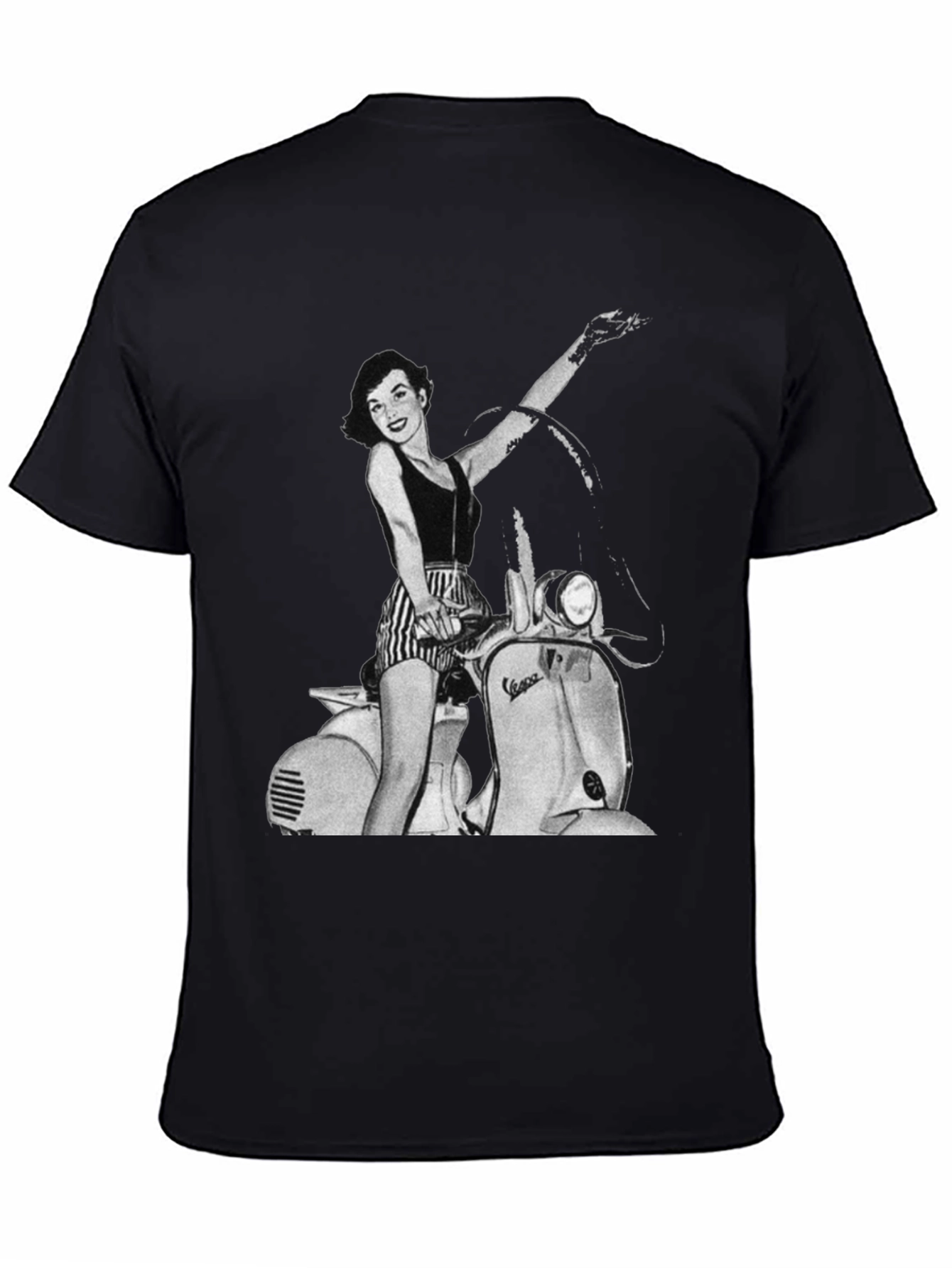Retro Vespa Girl Black T-Shirt