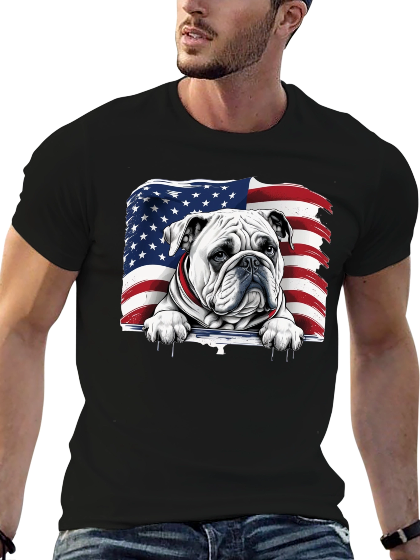 Patriotic Bulldog USA Flag Graphic Tee