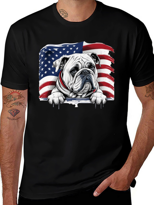 Patriotic Bulldog USA Flag Graphic Tee
