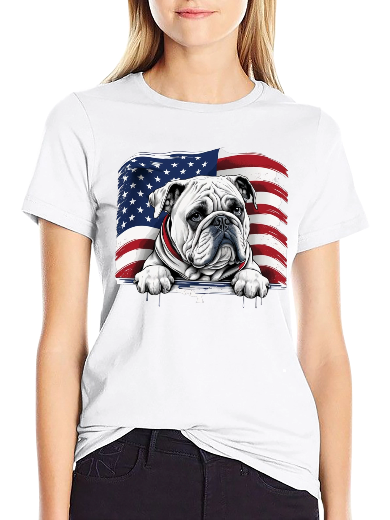 Patriotic Bulldog USA Flag Graphic Tee