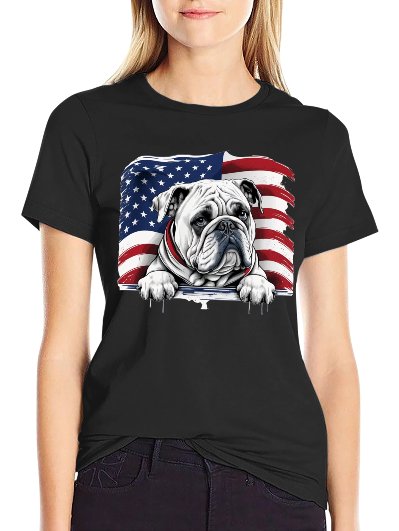 Patriotic Bulldog USA Flag Graphic Tee