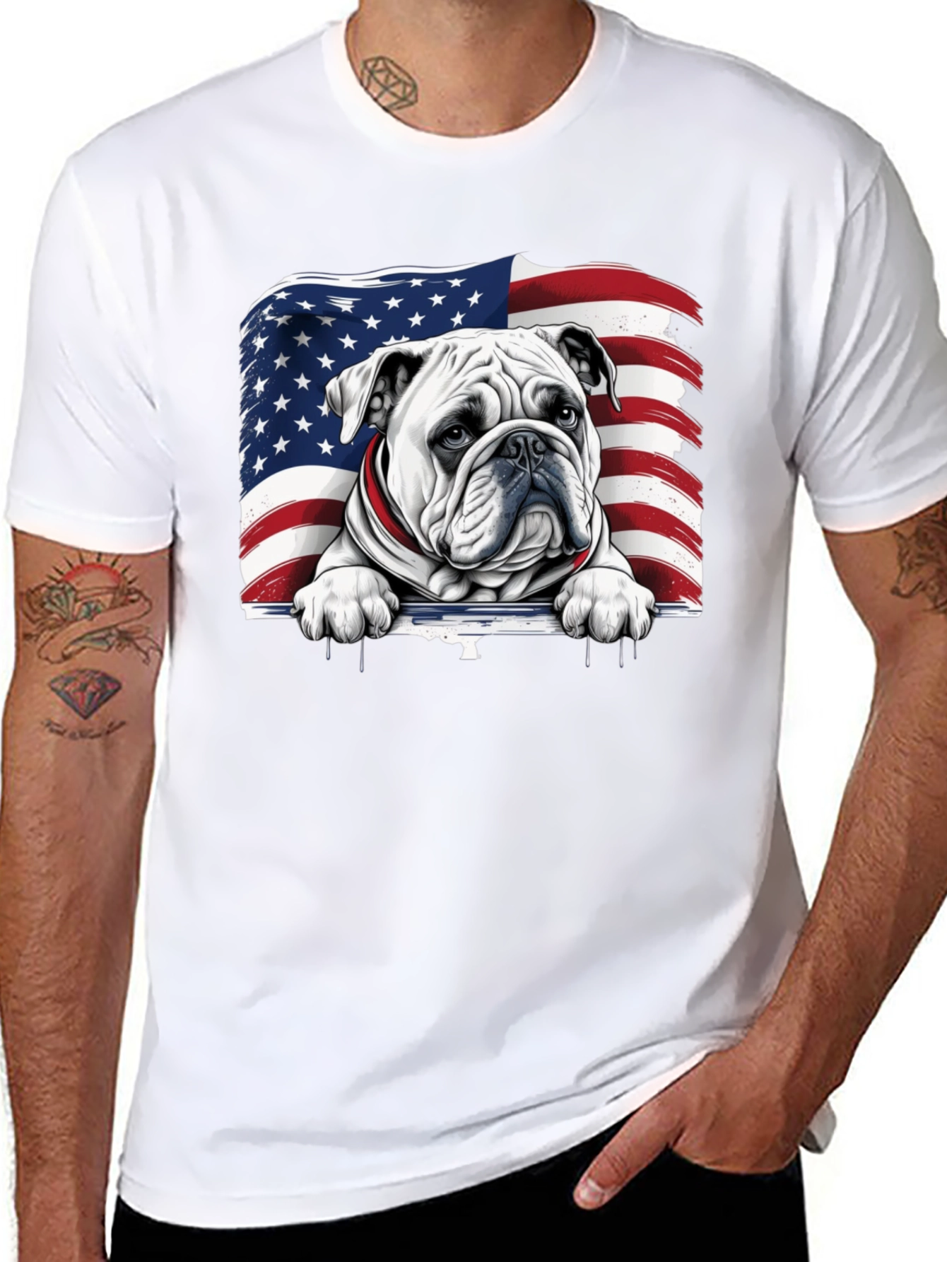 Patriotic Bulldog USA Flag Graphic Tee