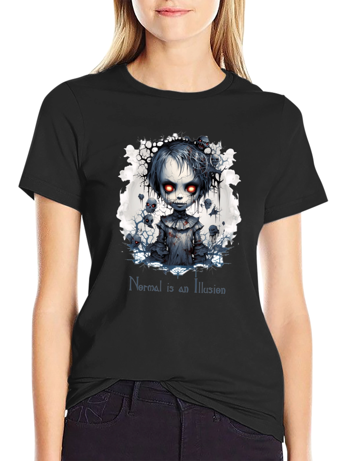 Creepy Doll Graphic Tee: Normal is an Illusion