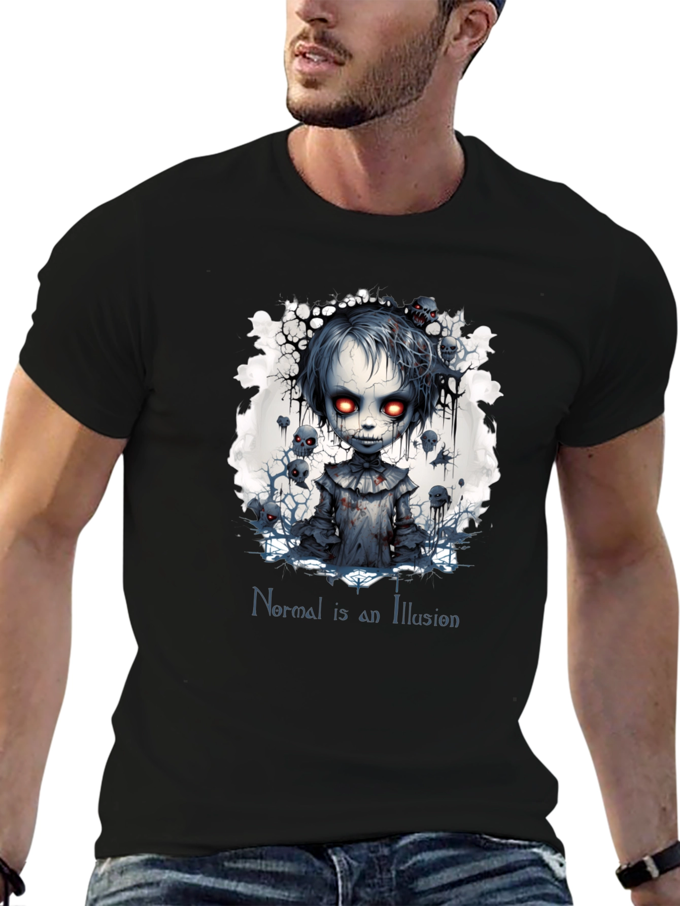 Creepy Doll Graphic Tee: Normal is an Illusion