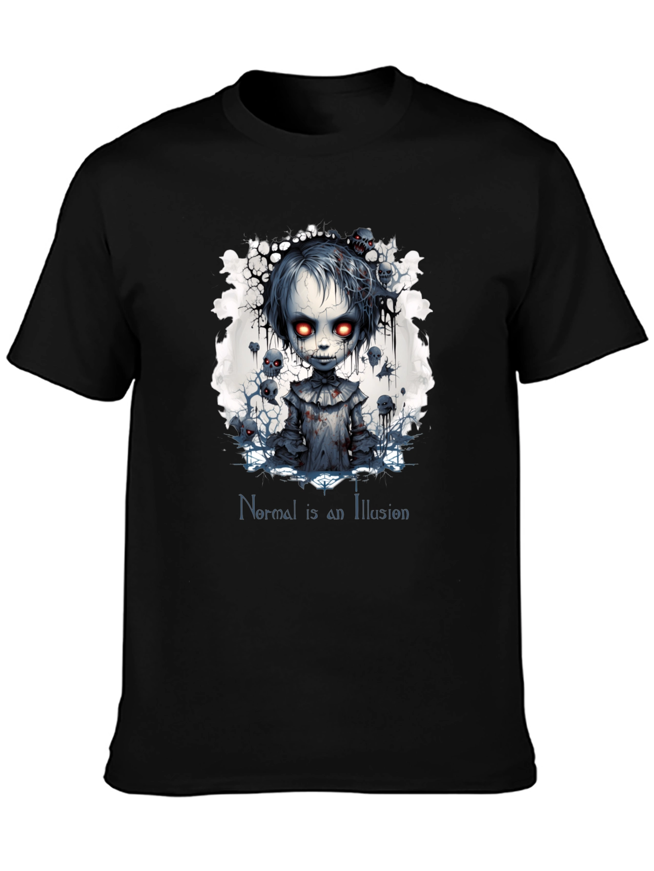 Creepy Doll Graphic Tee: Normal is an Illusion
