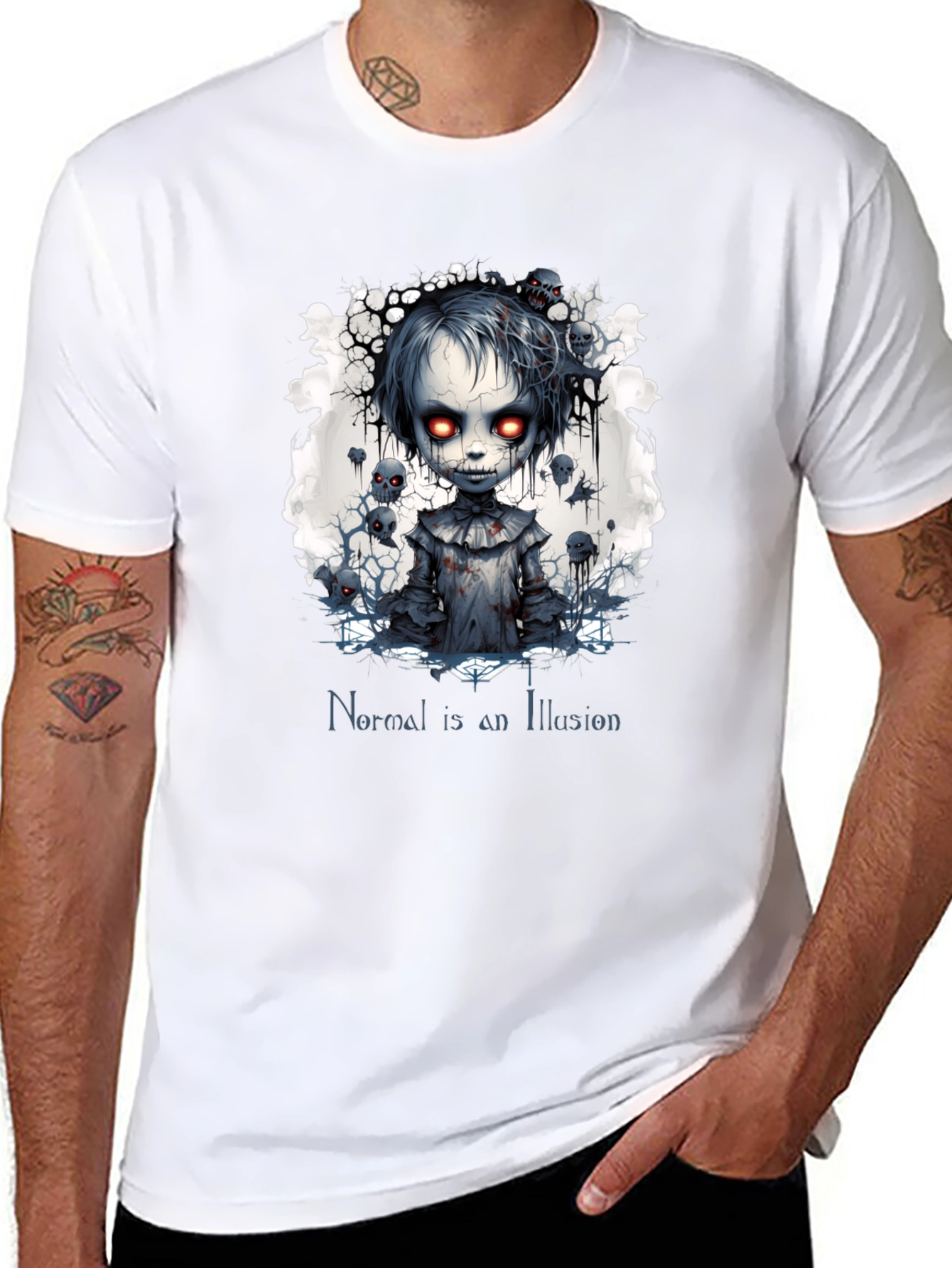 Creepy Doll Graphic Tee: Normal is an Illusion