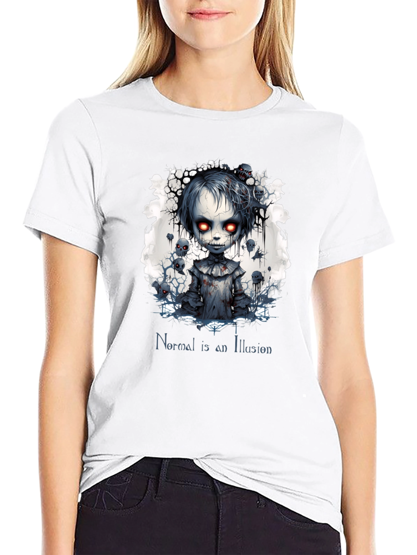 Creepy Doll Graphic Tee: Normal is an Illusion