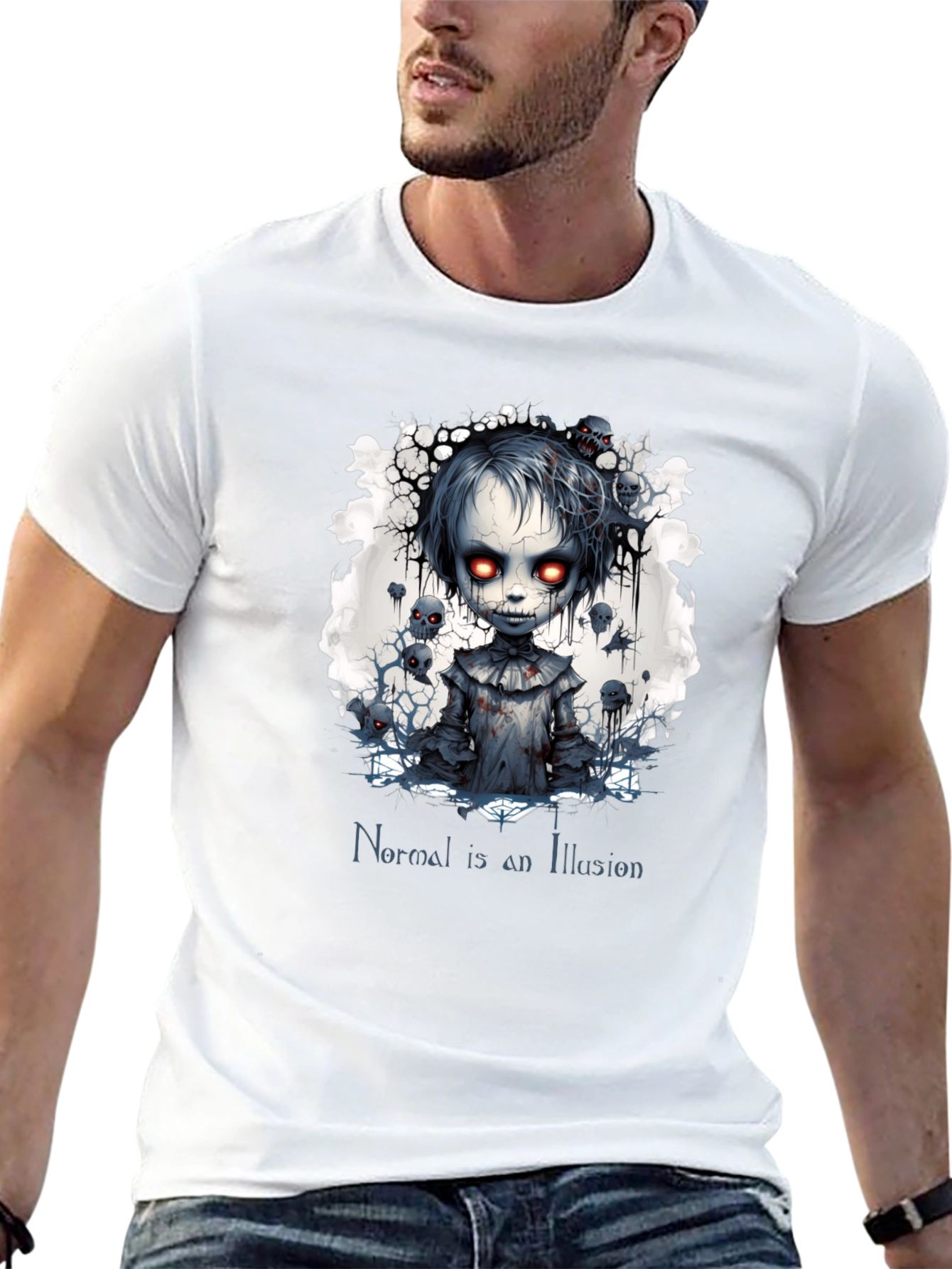 Creepy Doll Graphic Tee: Normal is an Illusion