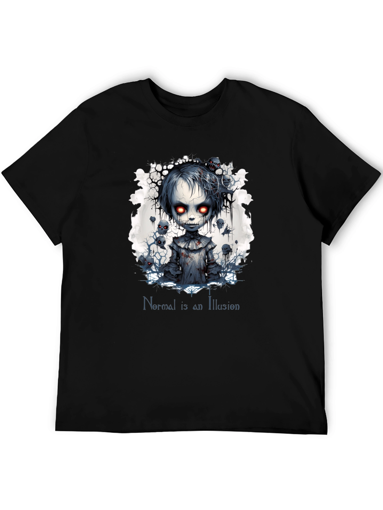 Creepy Doll Graphic Tee: Normal is an Illusion