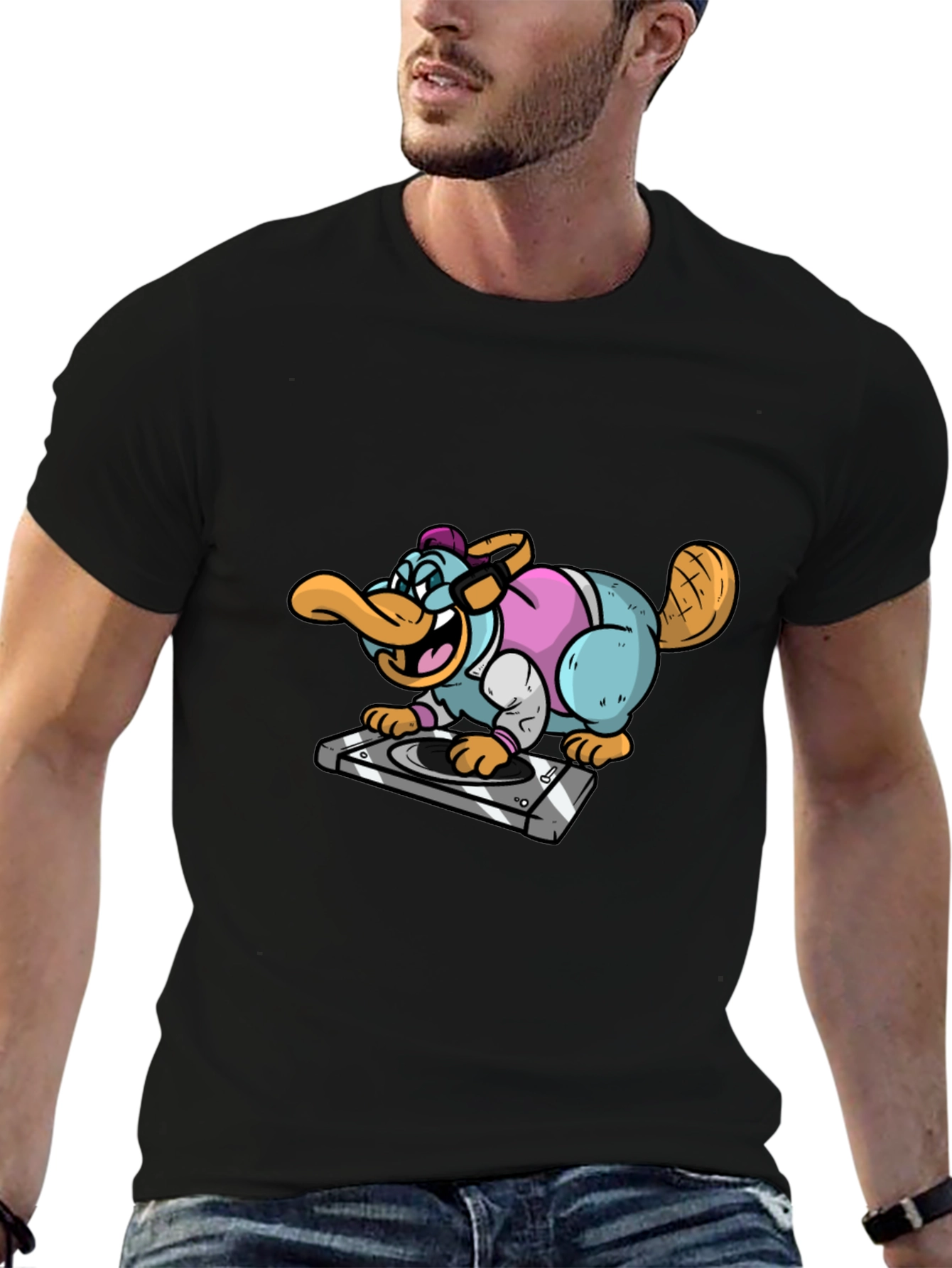 DJ Duck Beaver T-Shirt - Black Cotton Tee