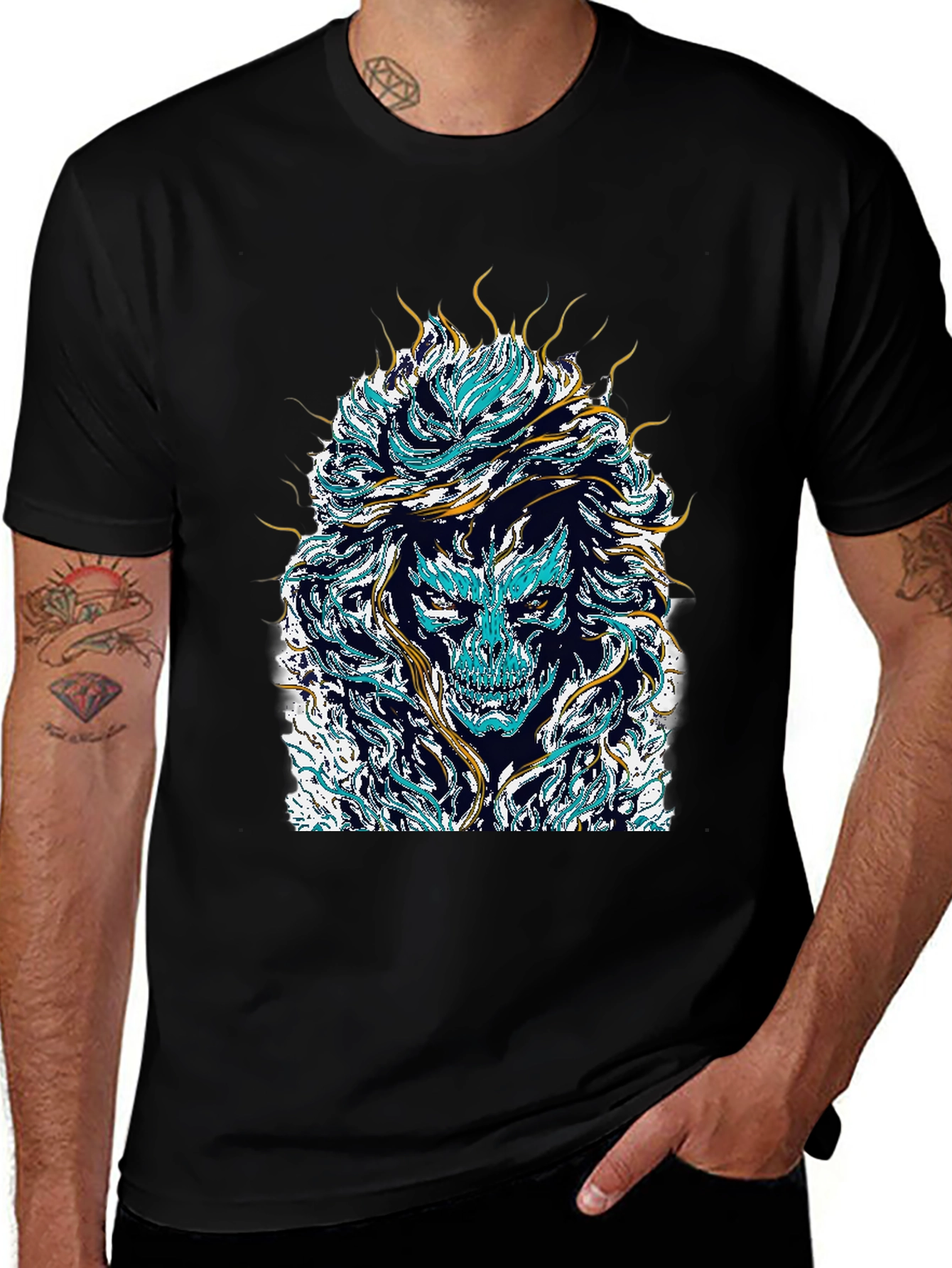 Mystical Skull Graphic Tee - Black Cotton Shirt