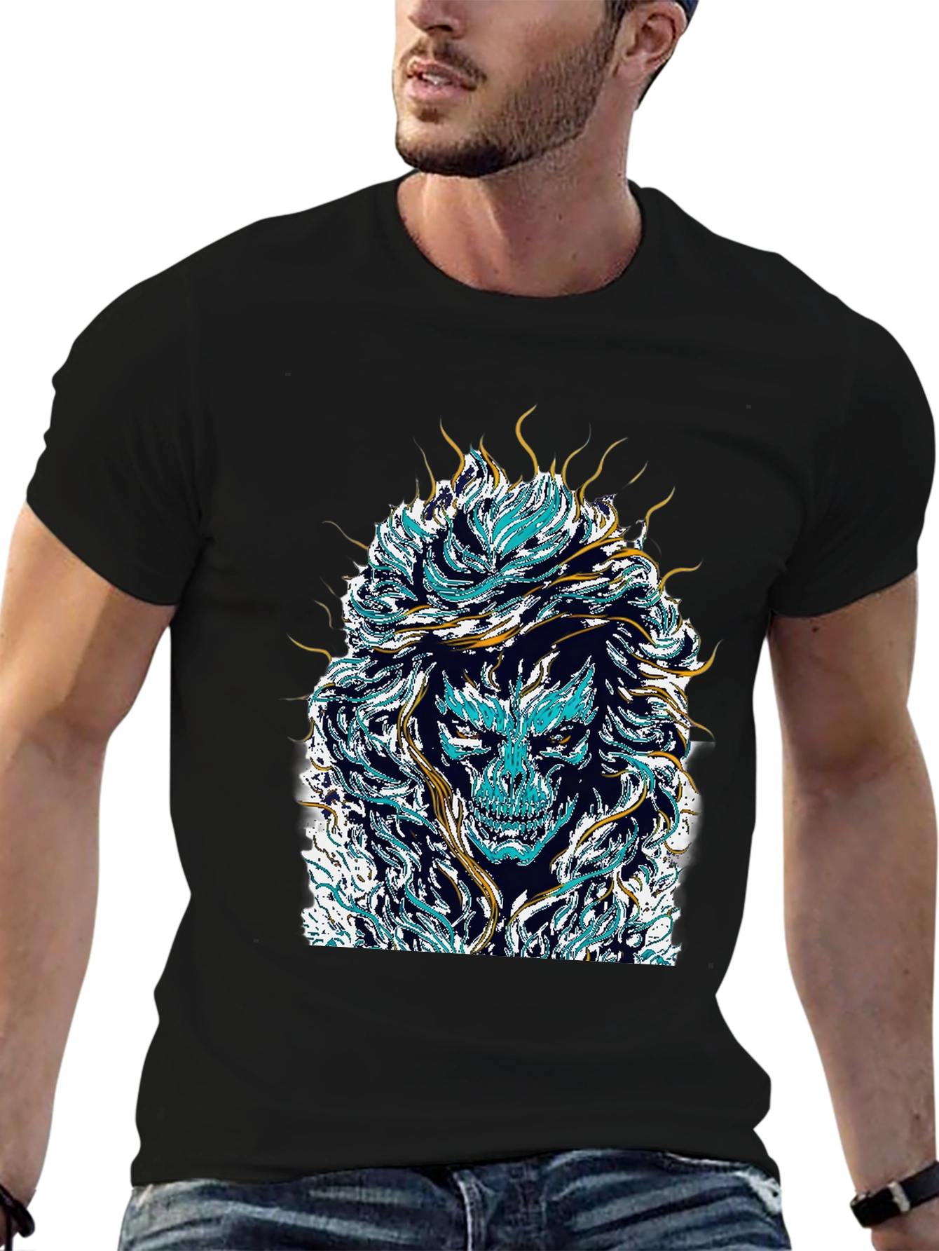 Mystical Skull Graphic Tee - Black Cotton Shirt