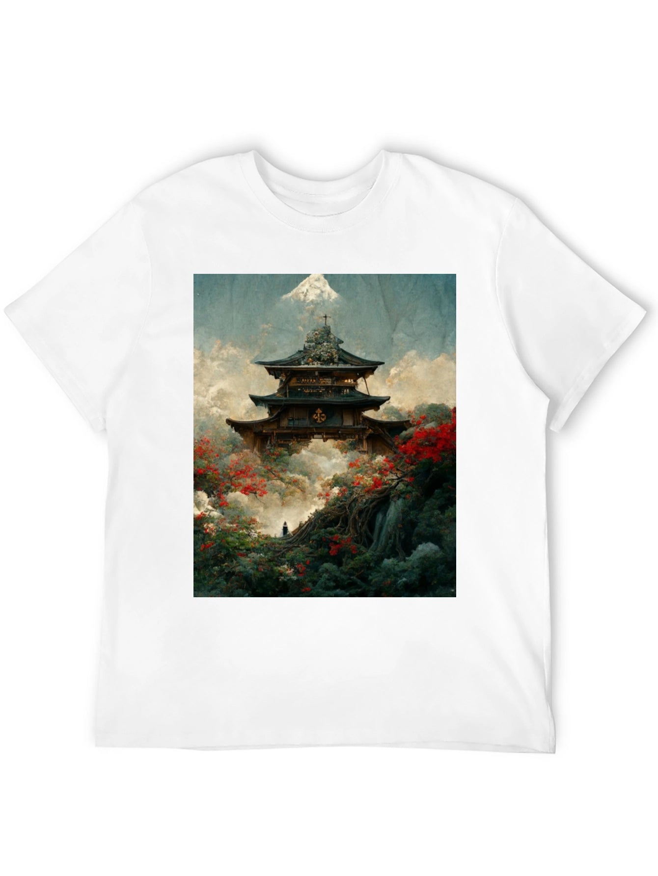 Japanese Temple Print Black T-Shirt