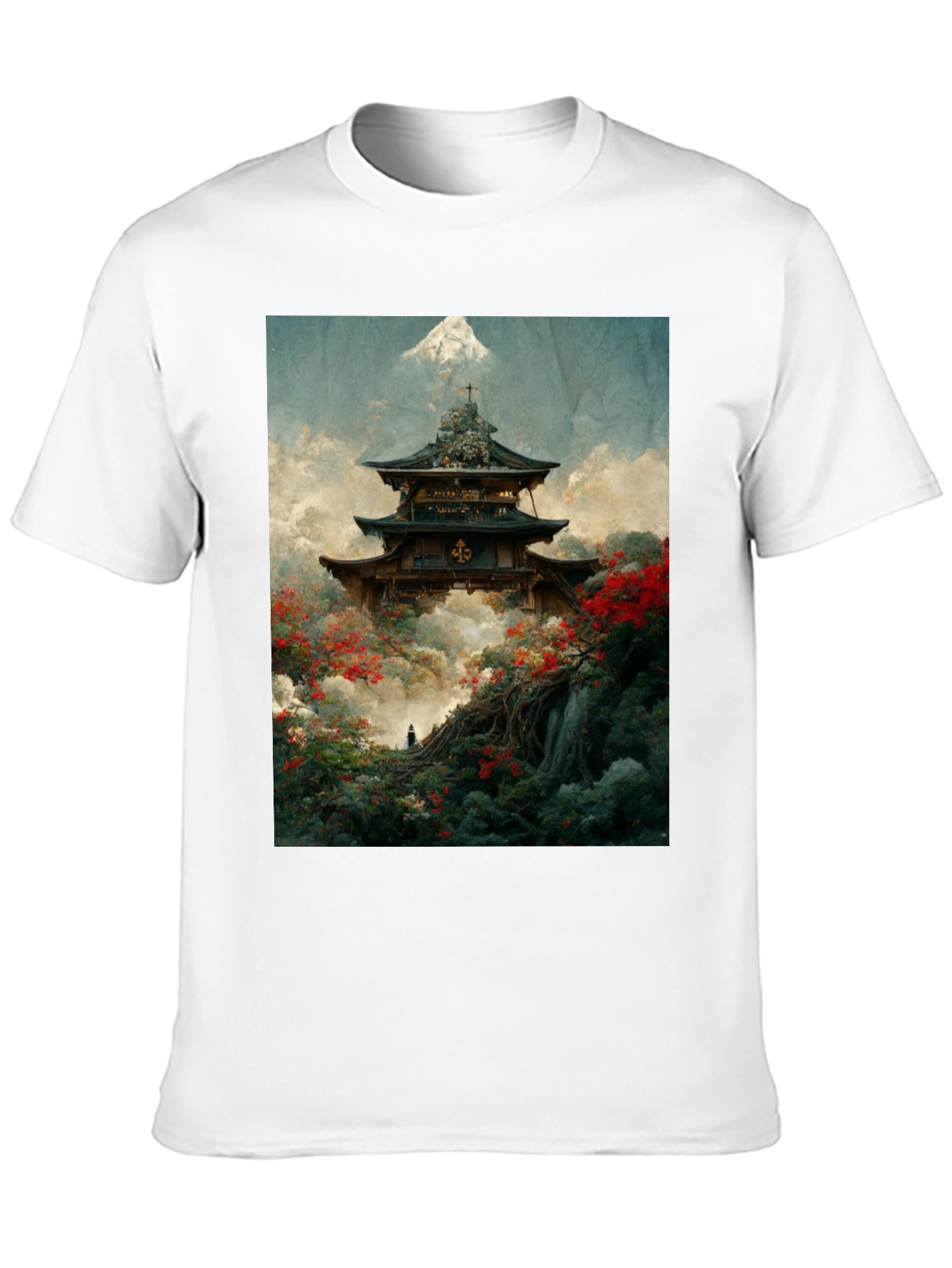 Japanese Temple Print Black T-Shirt