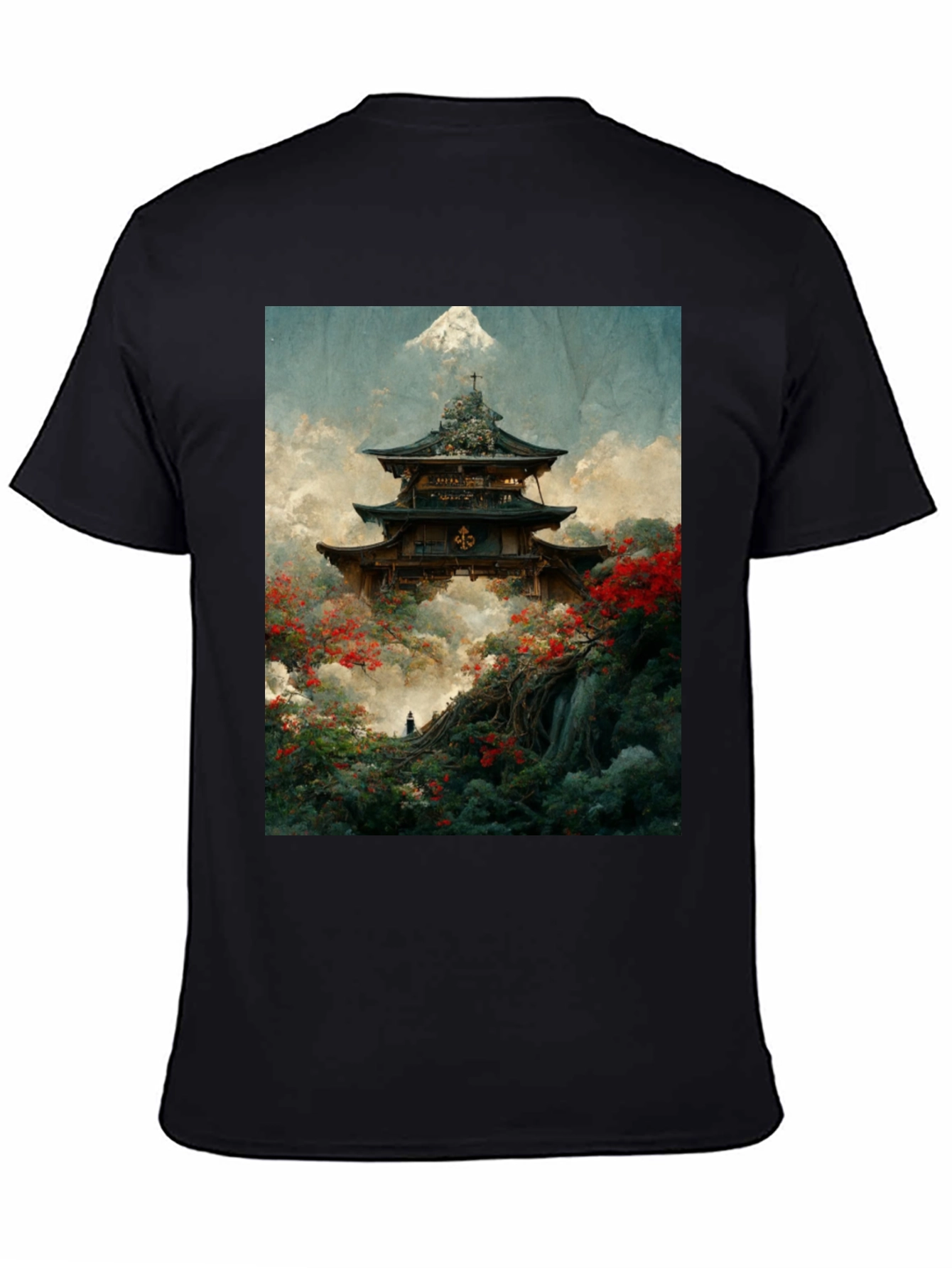 Japanese Temple Print Black T-Shirt