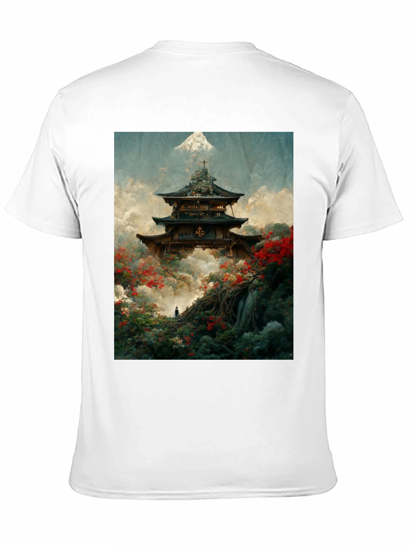 Japanese Temple Print Black T-Shirt