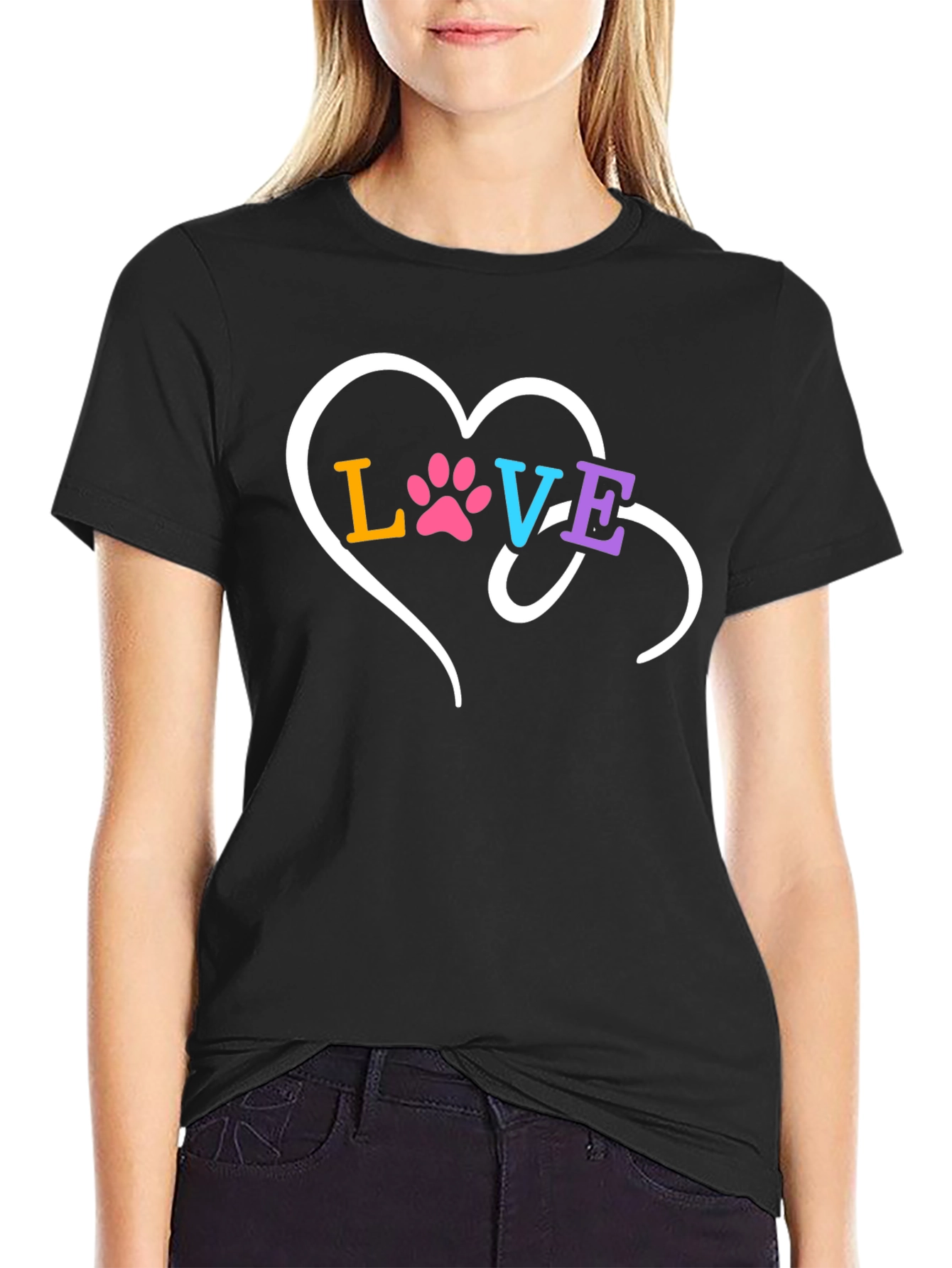 Love Paw Print Heart Graphic T-Shirt