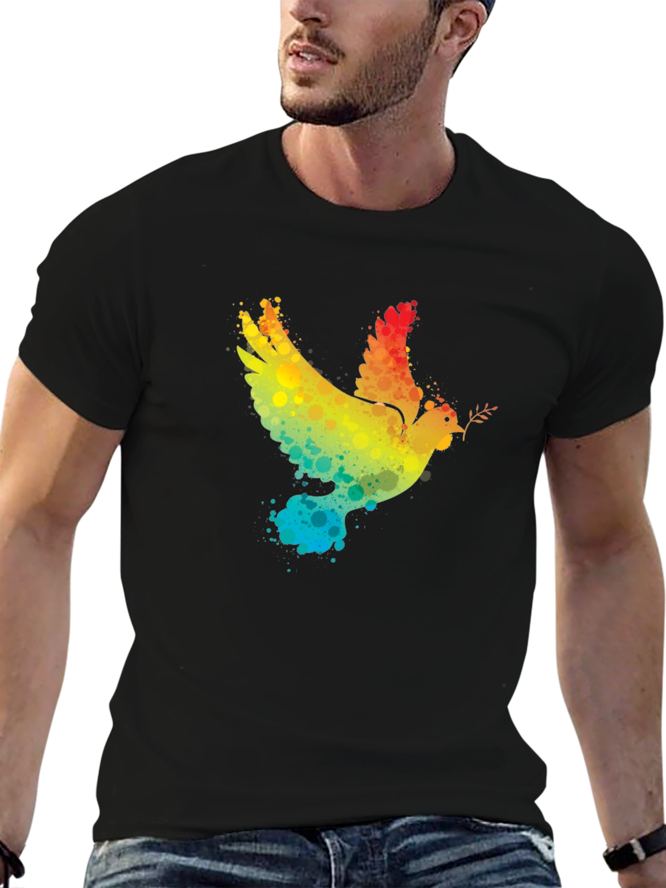 Peace Dove Rainbow Splatter Graphic T-Shirt