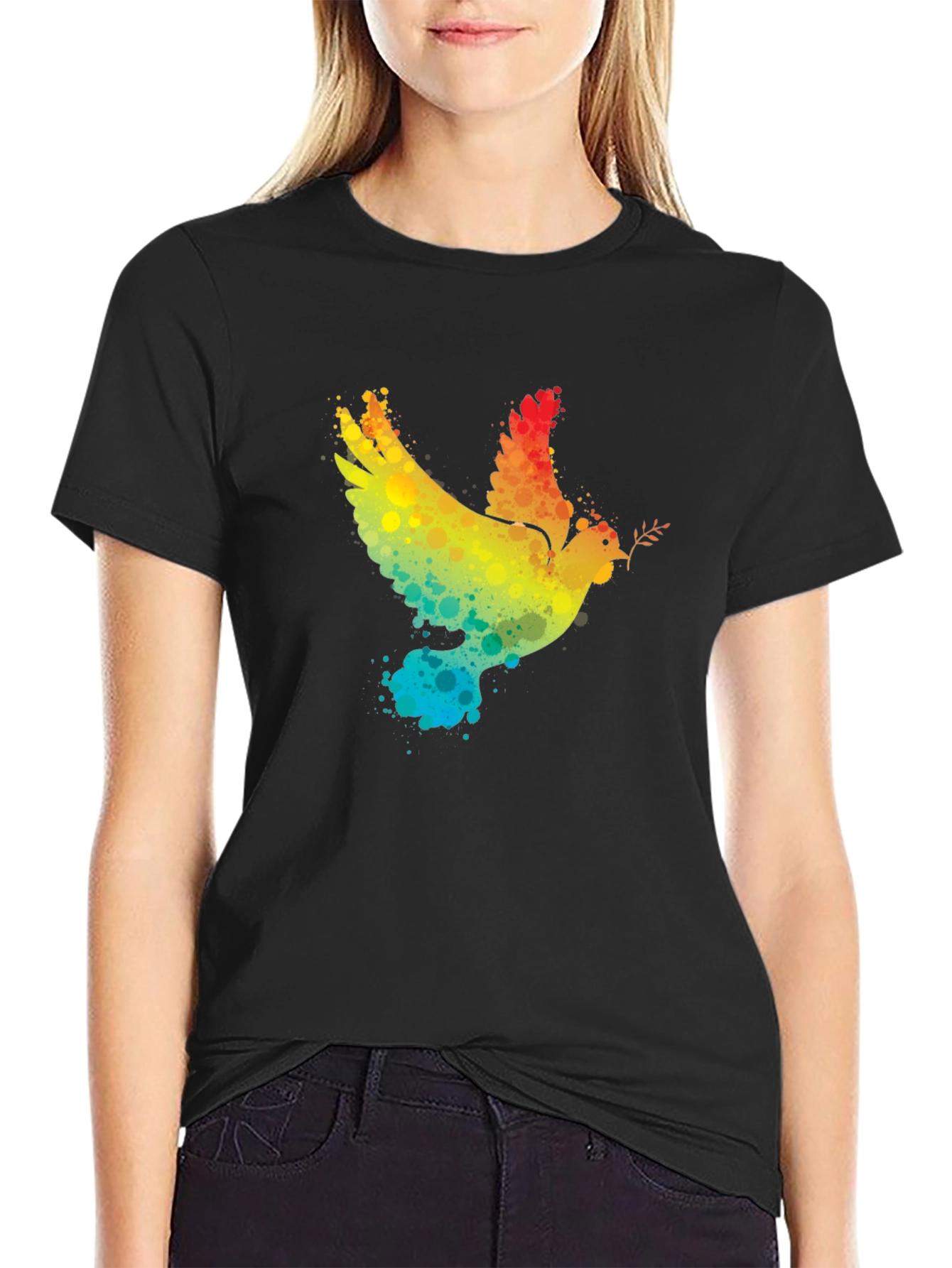 Peace Dove Rainbow Splatter Graphic T-Shirt