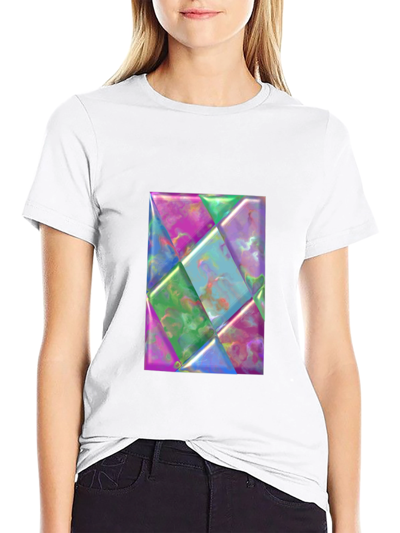 Geometric Prism Design Black T-Shirt
