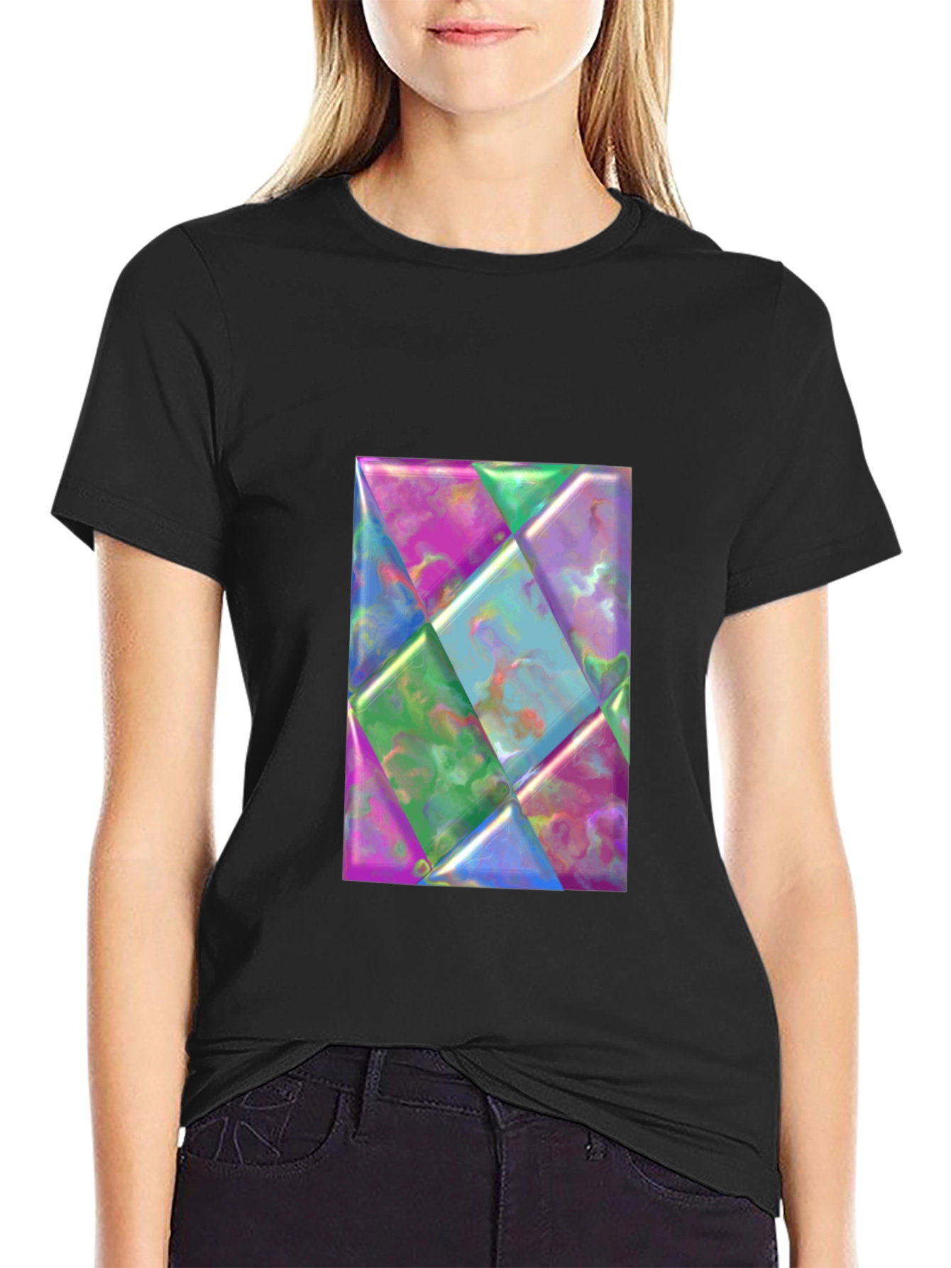 Geometric Prism Design Black T-Shirt